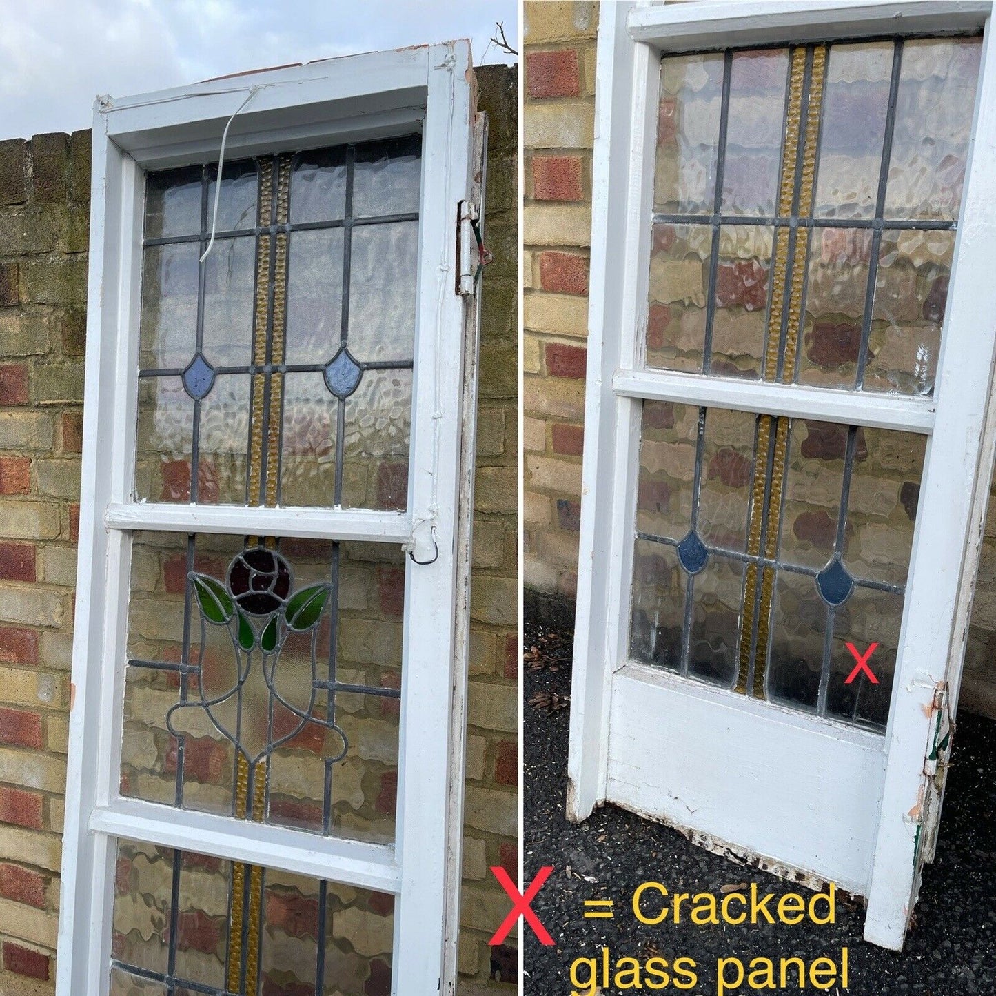 Reclaimed Art Nouveau Stained Glass French Wooden Double Doors 1980 x 1175mm