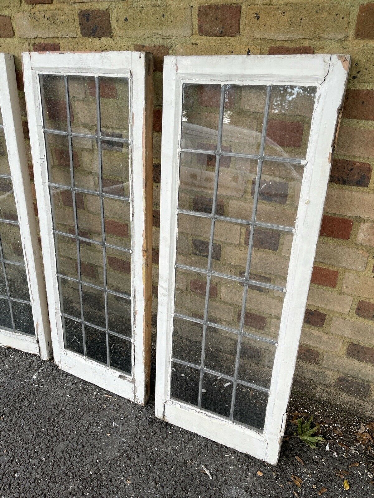 Job Lot Of 4 Reclaimed Leaded Light Panel Wooden Window