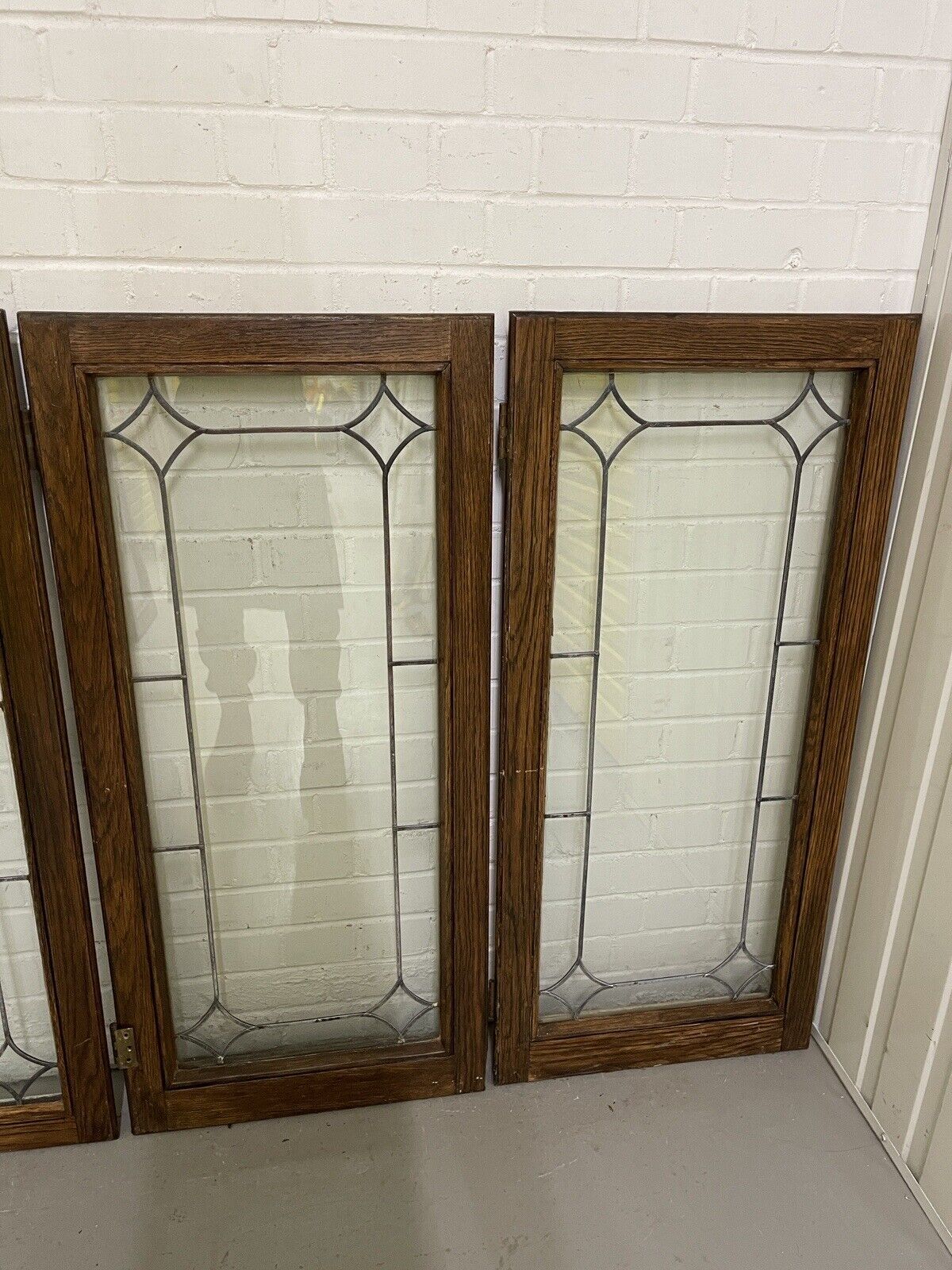 Job Lot Of Four Double Glazed Leaded Trim Oak Wooden Windows 1110 x 515mm