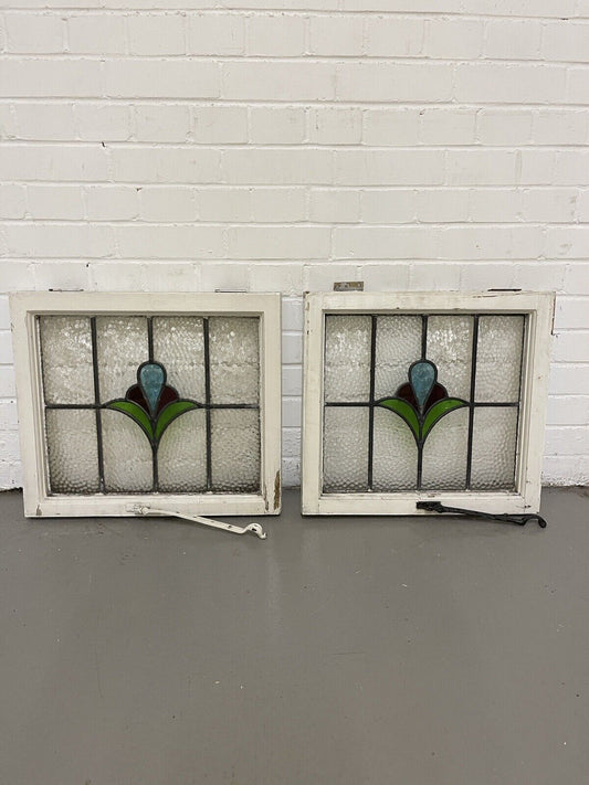 Reclaimed Leaded Light Stained Glass Art Nouveau Wooden Window Panel