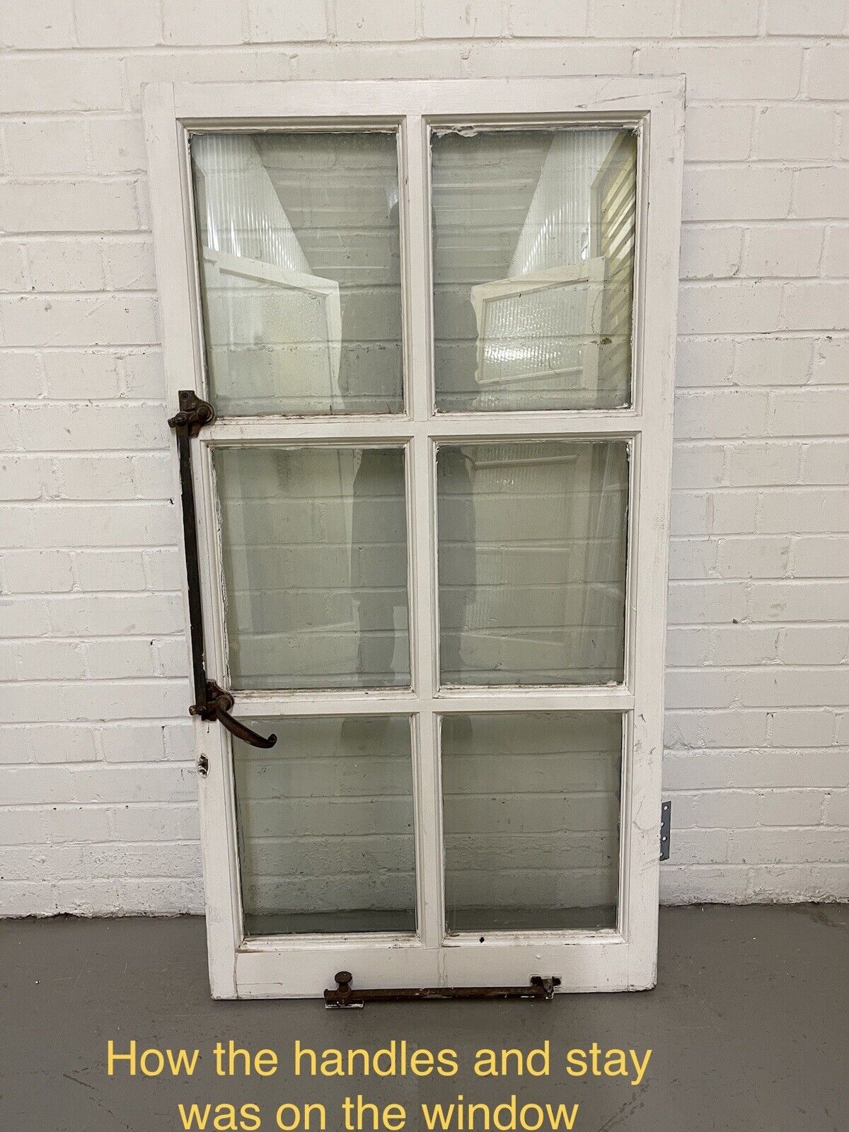 Large Pair Of Reclaimed Antique Old Cast Iron Window Handles and a Stay