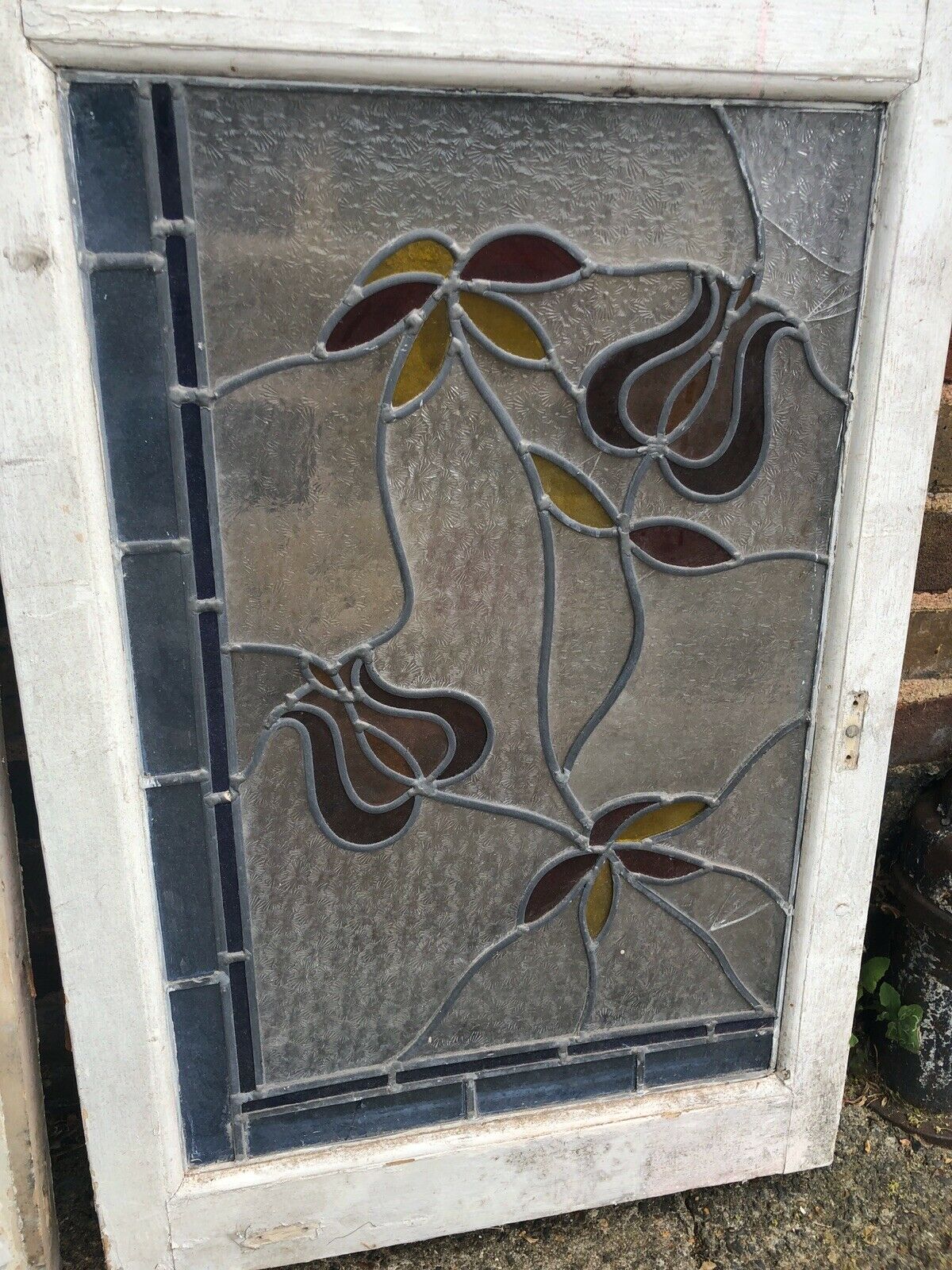 Pair Of Reclaimed Leaded Light Stained Glass Wooden Window Panels RESTORATION