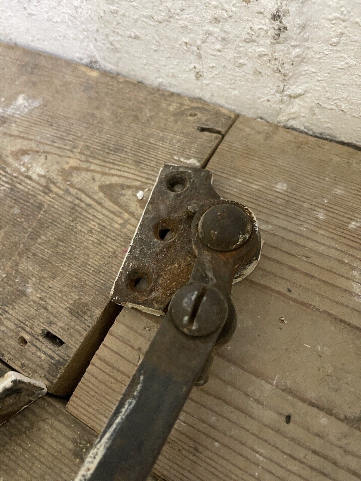 Large Pair Of Reclaimed Antique Old Cast Iron Window Handles and a Stay