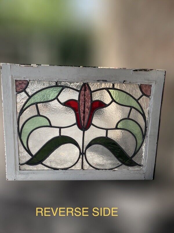 Reclaimed Leaded Light Stained Glass Art Nouveau Wooden Window Panel