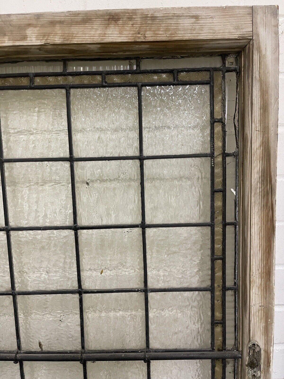 Pair Of Reclaimed Leaded Light Stained Glass Wooden Window Panels