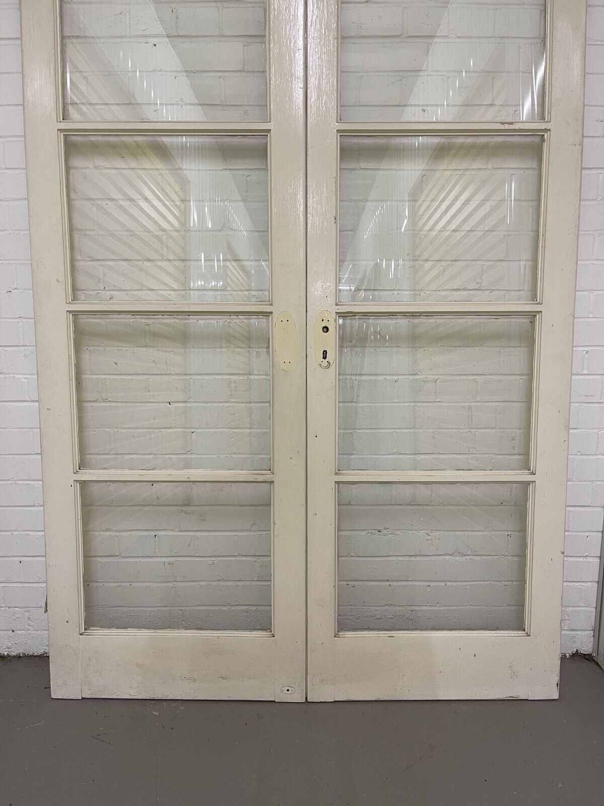 Reclaimed Old French Single Panel Glass Wooden Double Doors 1975 x 1357mm