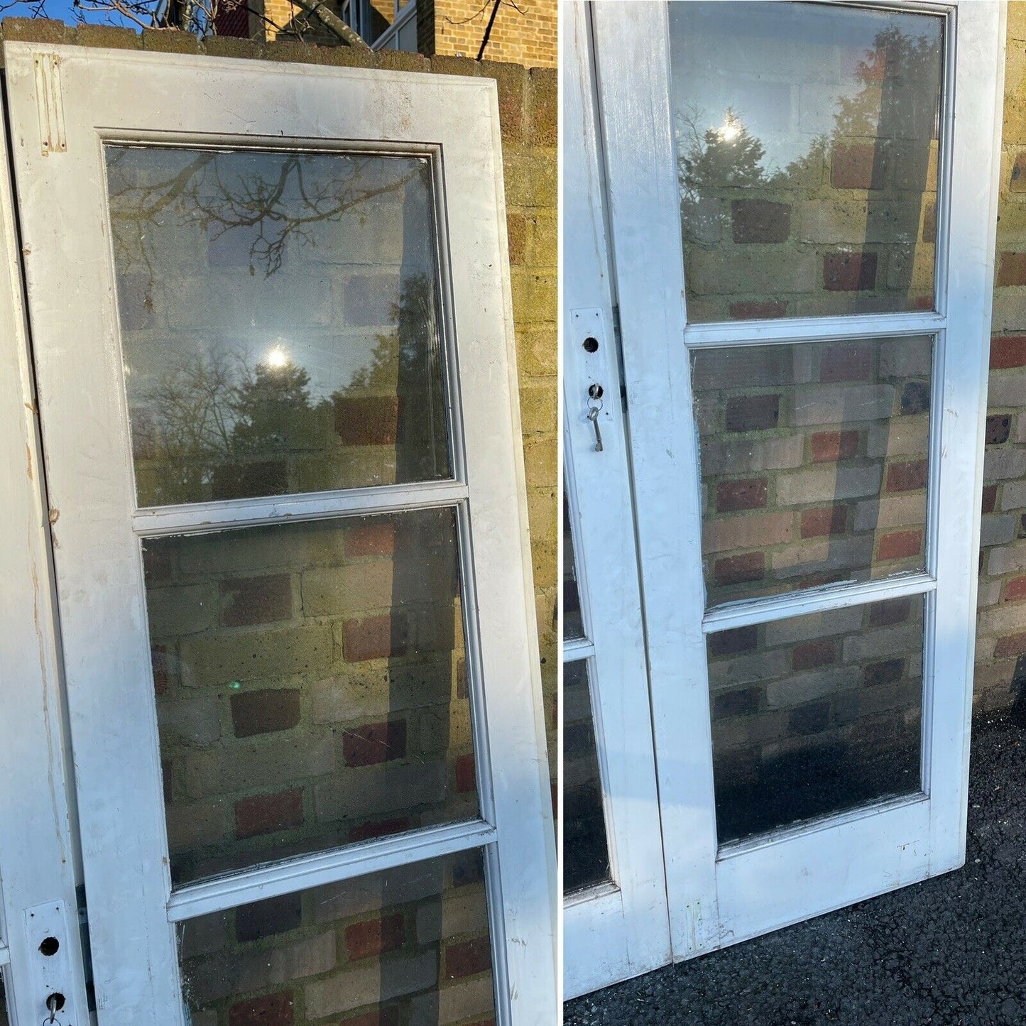 Reclaimed French Single Panel Glass Wooden Double Doors 1980 x 1185mm