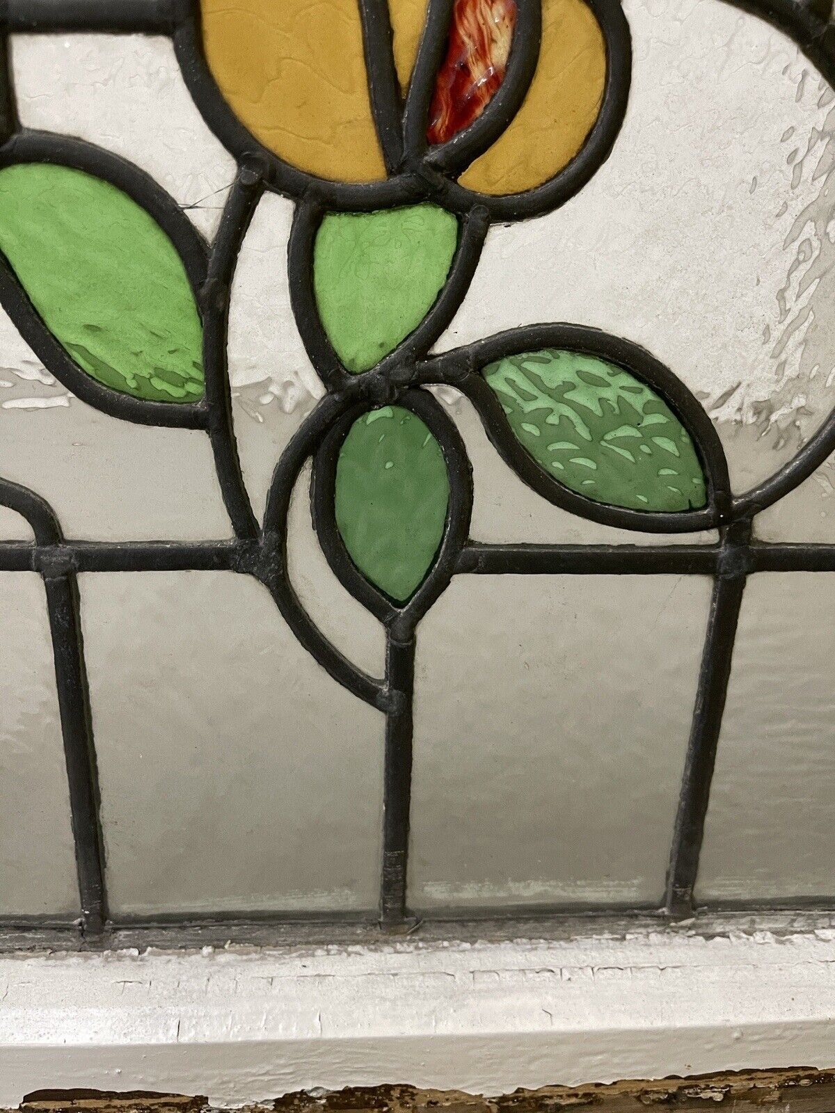 Reclaimed Leaded Light Stained Glass Art Nouveau Window Panel 620 x 460mm