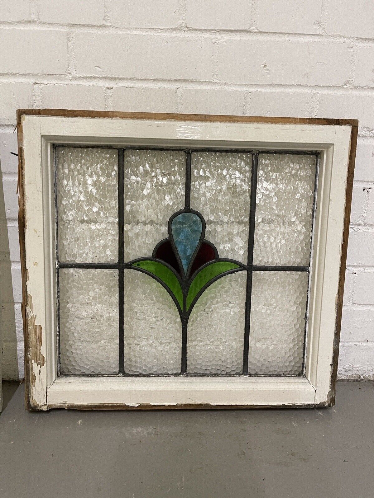 Reclaimed Leaded Light Stained Glass Art Nouveau Wooden Window Panel