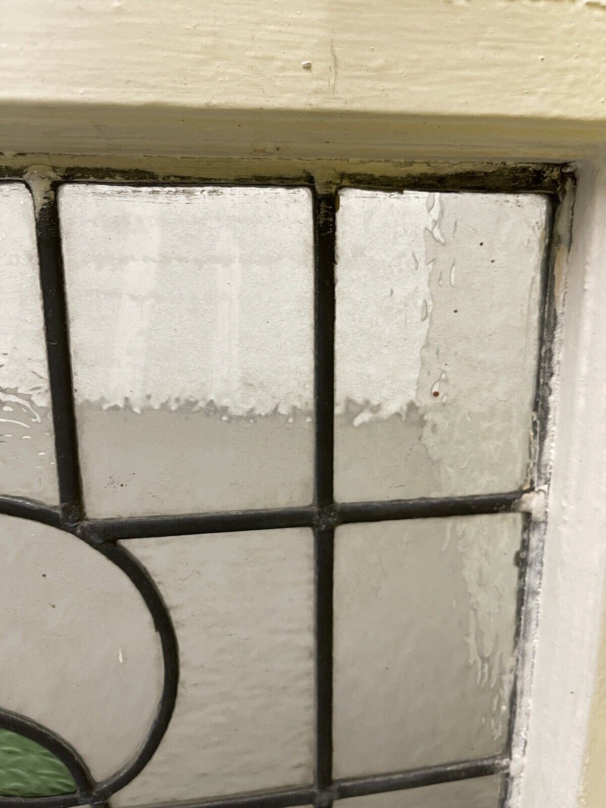 Reclaimed Floral Leaded Light Stained Glass Art Nouveau Window Panel 625 x 450mm