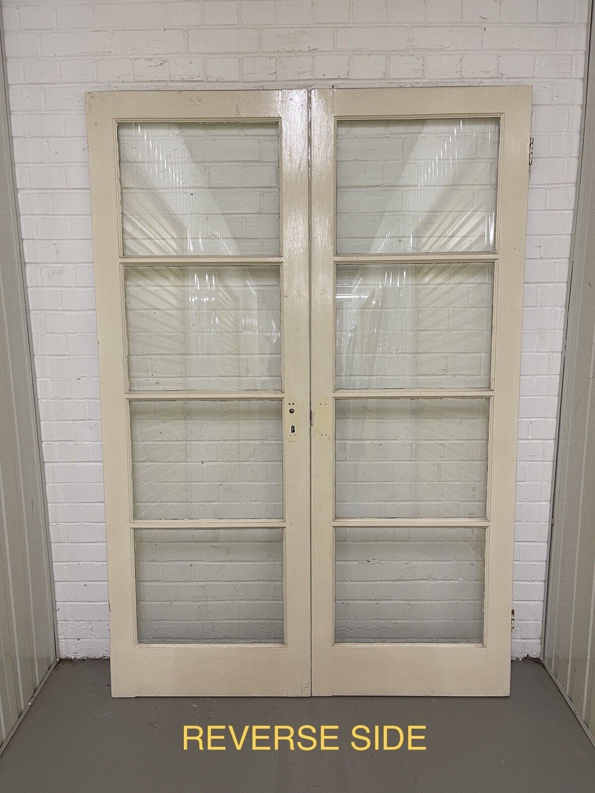 Reclaimed Old French Single Panel Glass Wooden Double Doors 1975 x 1357mm