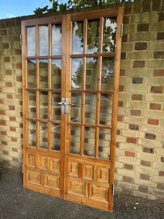 Reclaimed French Single Pane Glass Wooden Double Doors Spanish Colonial Doors