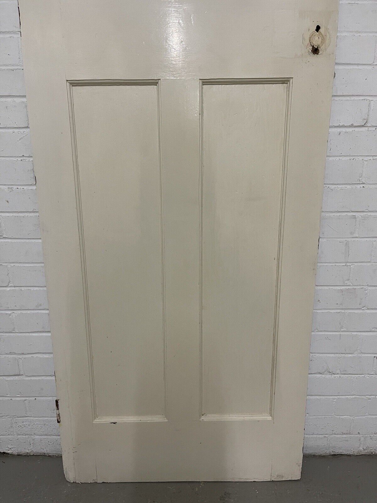 Reclaimed 1930s Pine Internal 3 panel Door Cross Reeded Glass 1980 x 755mm