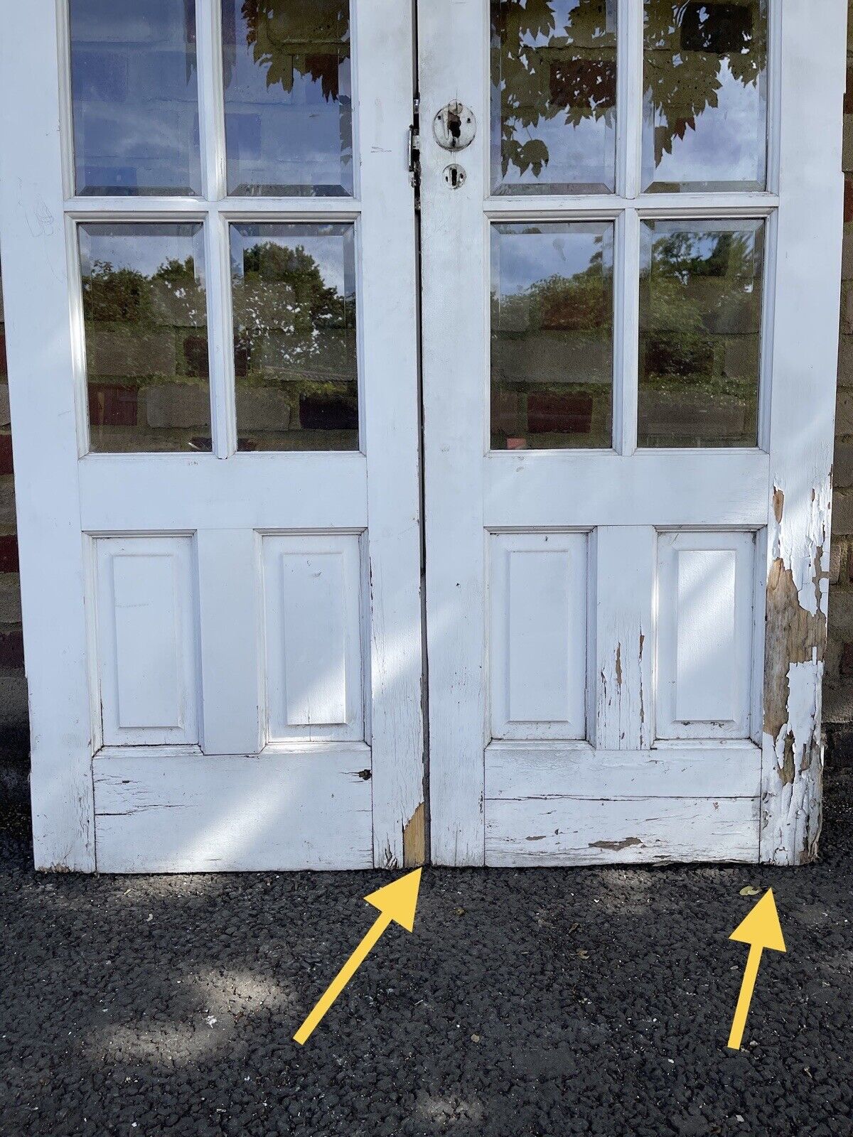 Reclaimed French Single Bevelled Panel Glass Wooden Double Doors 1980 x 1100mm