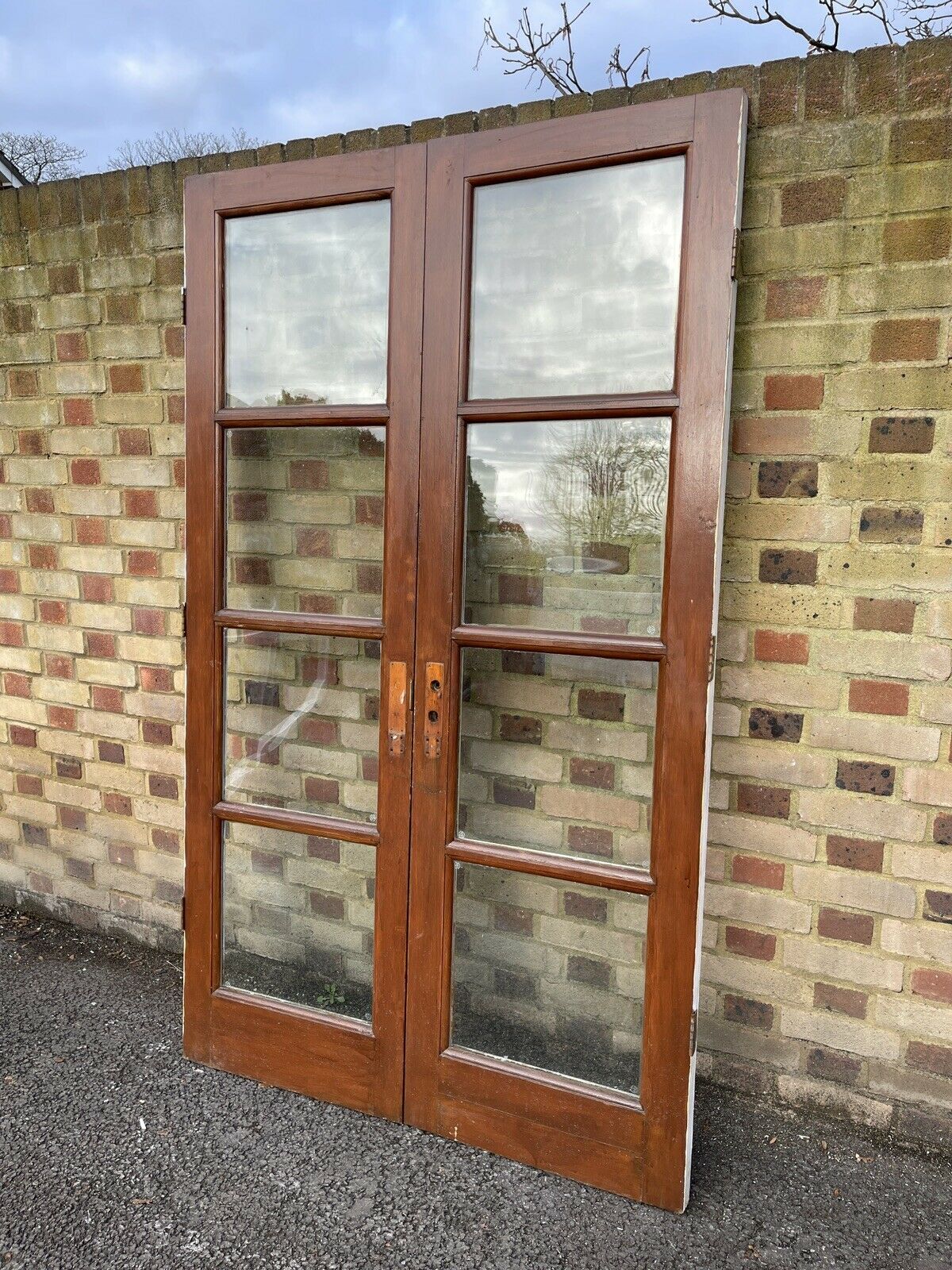 Reclaimed French Double Glazed Wooden Inter-locking Double Doors 1980mm x 1170mm