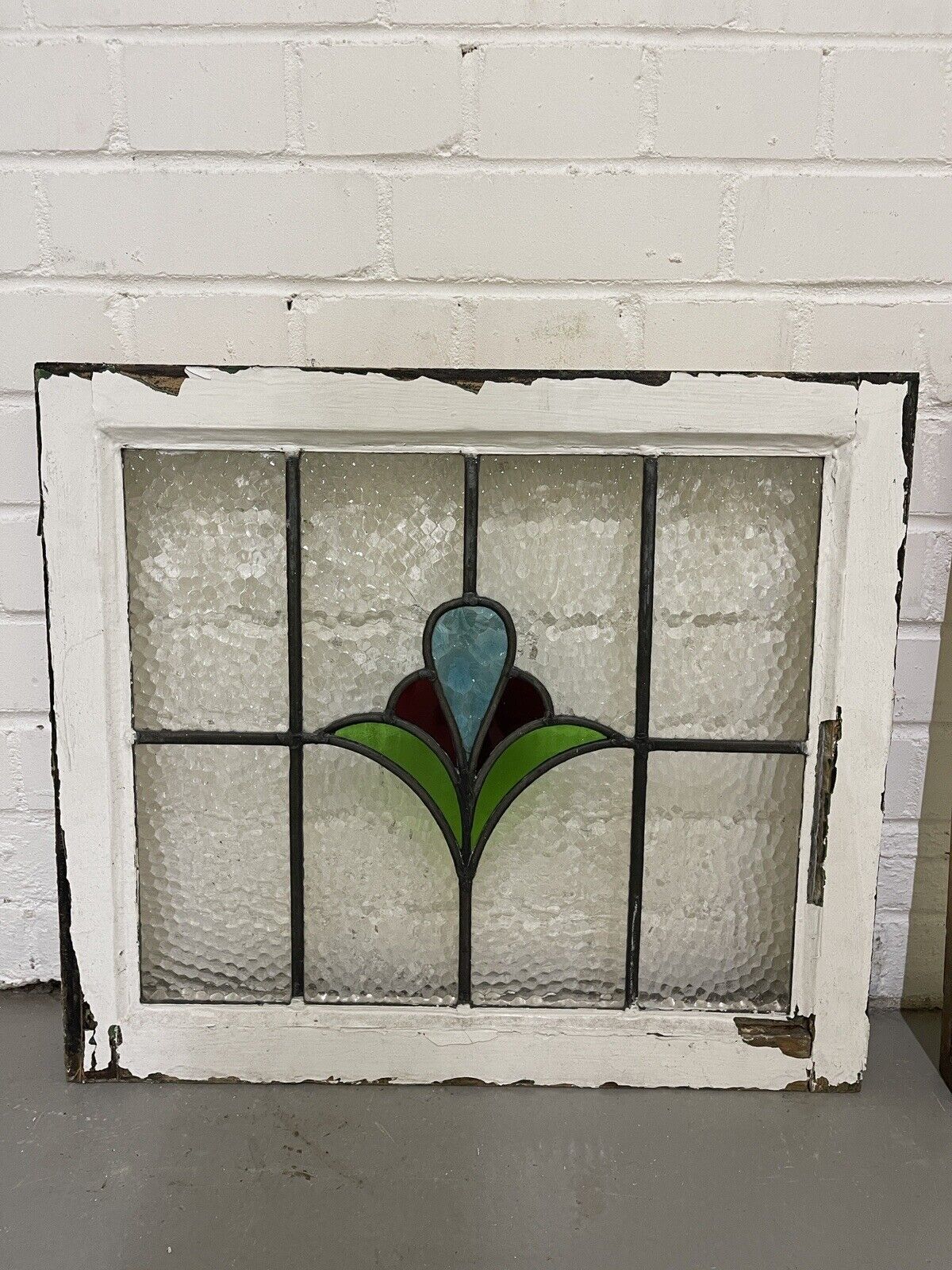 Reclaimed Leaded Light Stained Glass Art Nouveau Wooden Window Panel