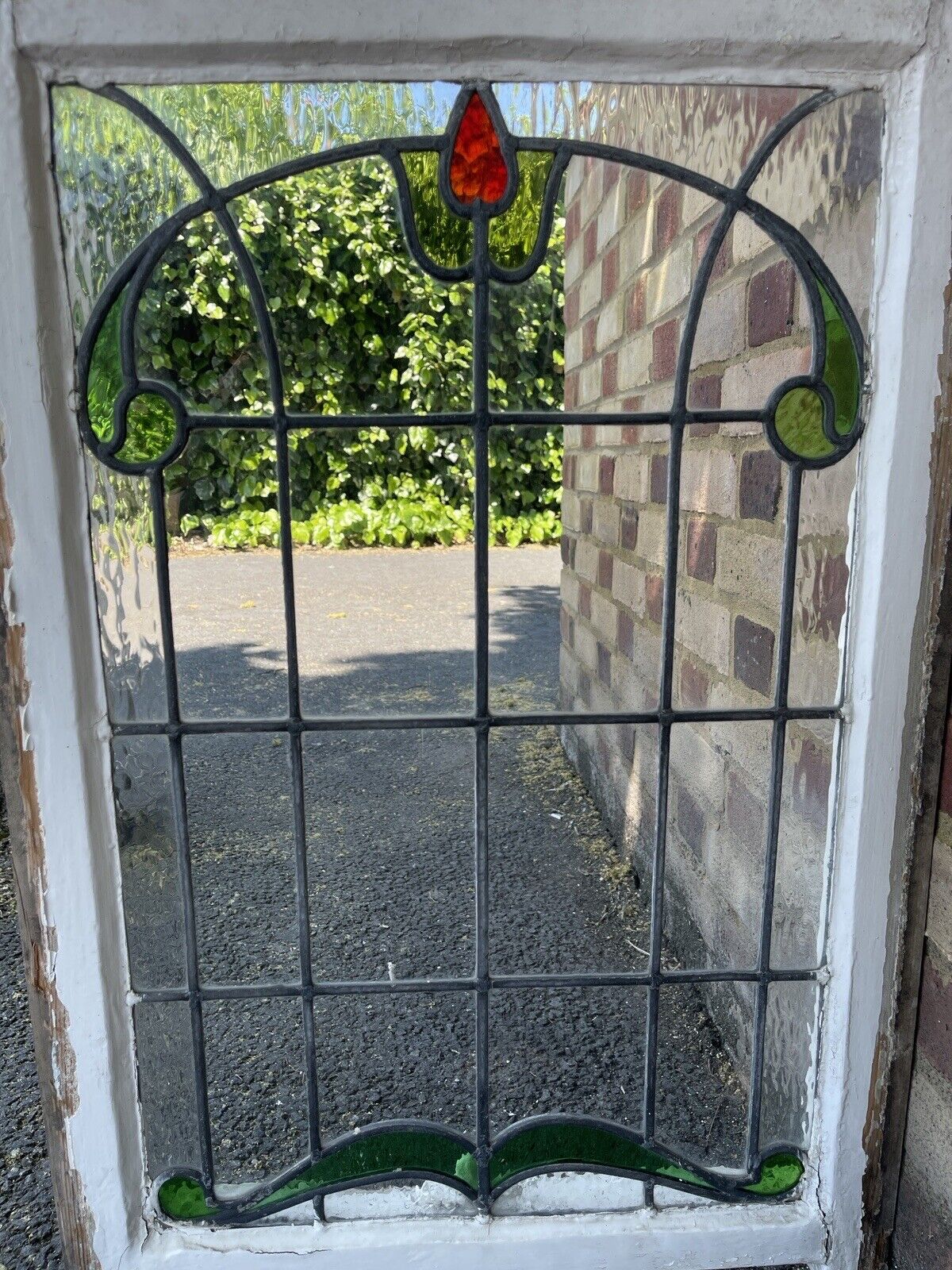 Reclaimed Leaded Light Stained Glass Art Nouveau Window Panel 835 x 530mm