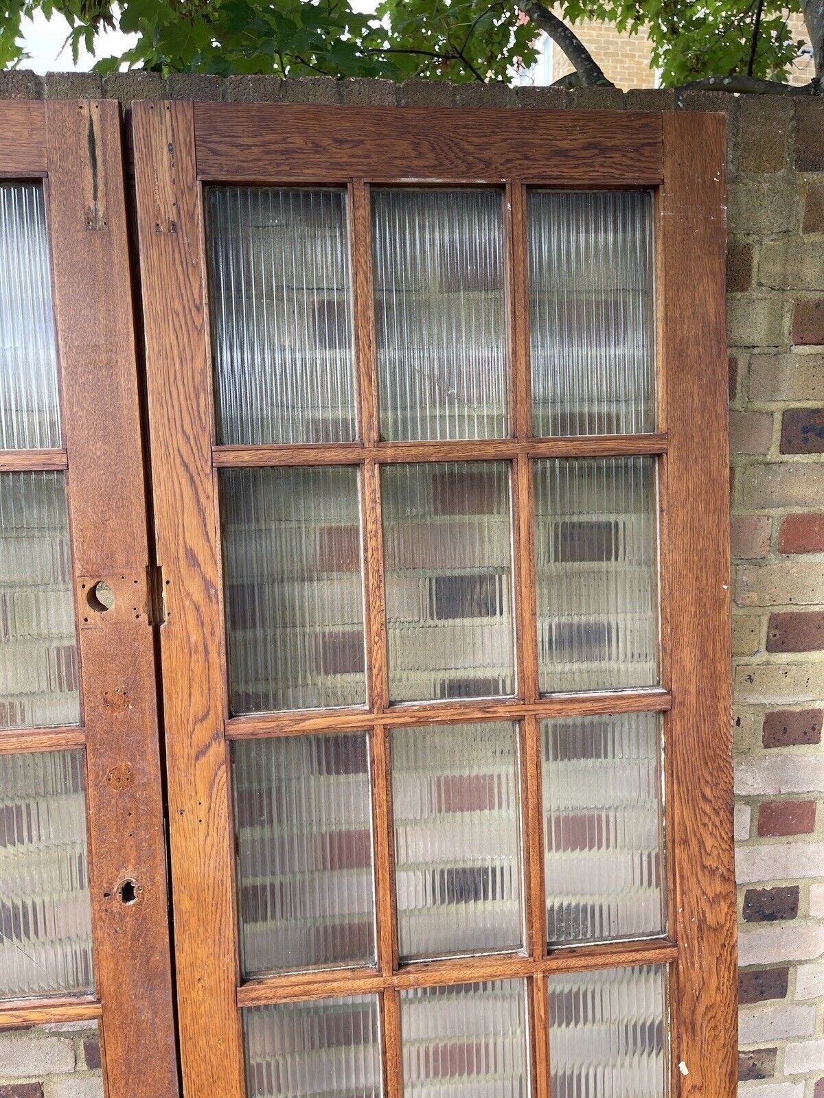 Reclaimed Georgian French Reeded Glass Wooden Double Doors 1980 x 1505mm