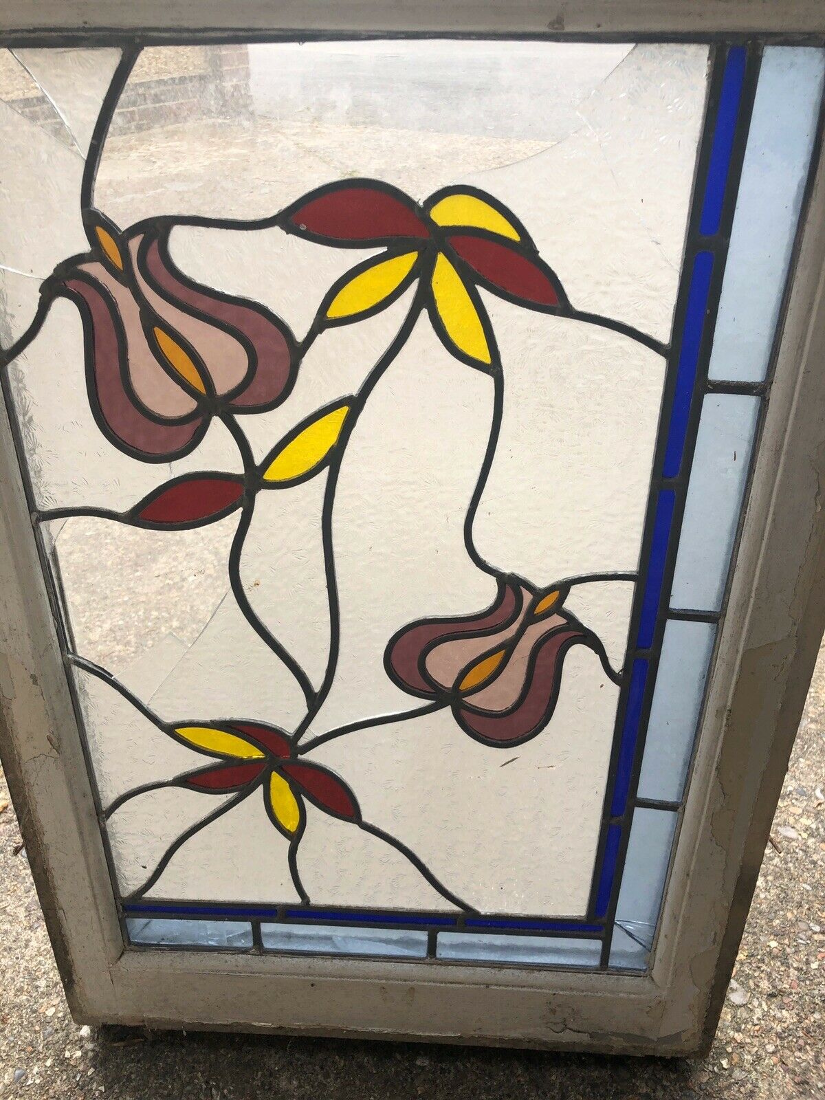 Pair Of Reclaimed Leaded Light Stained Glass Wooden Window Panels RESTORATION
