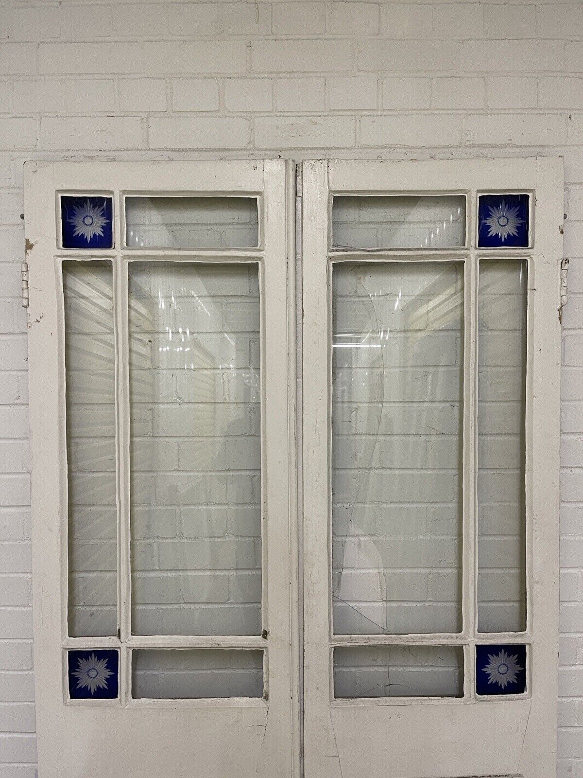 Reclaimed Old French Single Panel Glass Wooden Double Doors 2045mm x 1110mm