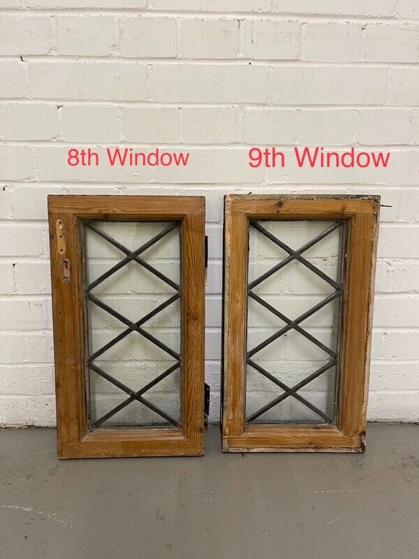 Job Lot Of 11 Reclaimed Leaded Light Diamond Panel Wooden Windows