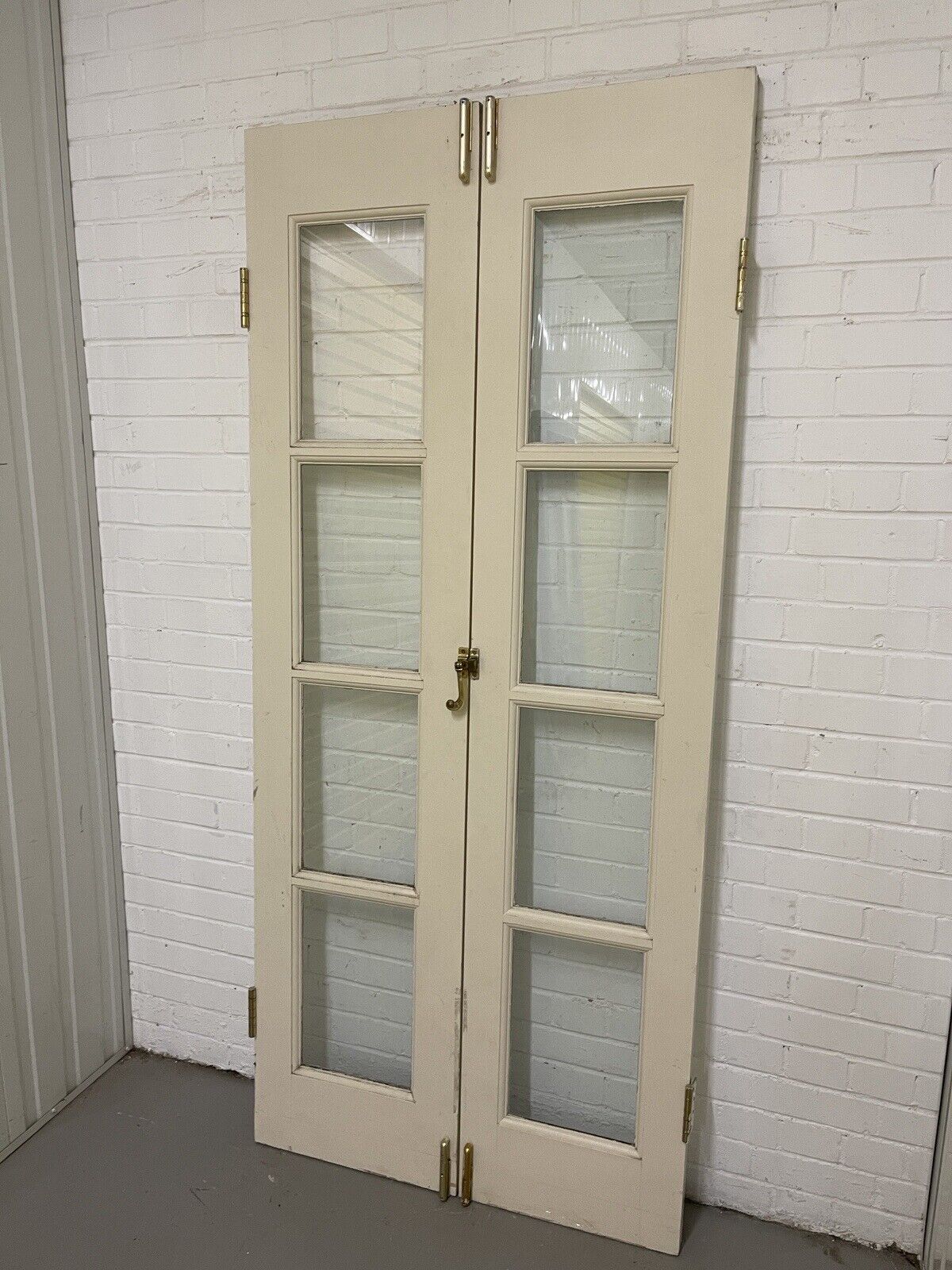 Reclaimed Old French Single Panel Glass Wooden Double Doors 2050 or 2055 x 913mm