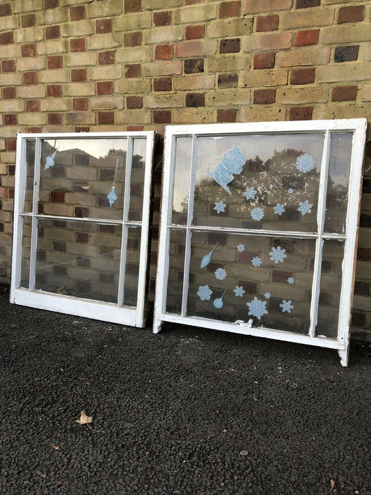 Pair Of Reclaimed Old Victorian Edwardian Wooden Panel Sash Window
