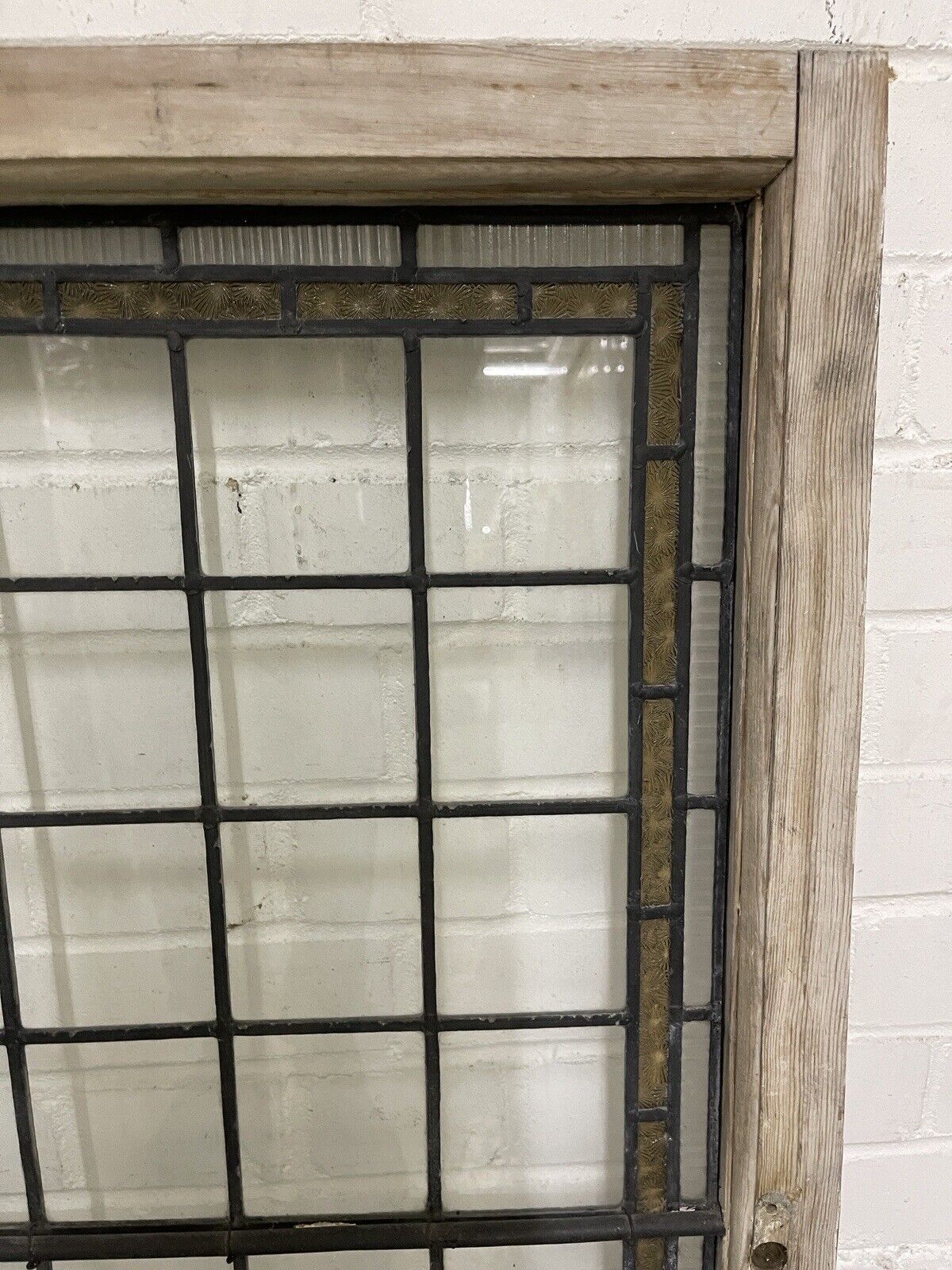 Pair Of Reclaimed Leaded Light Stained Glass Wooden Window Panels