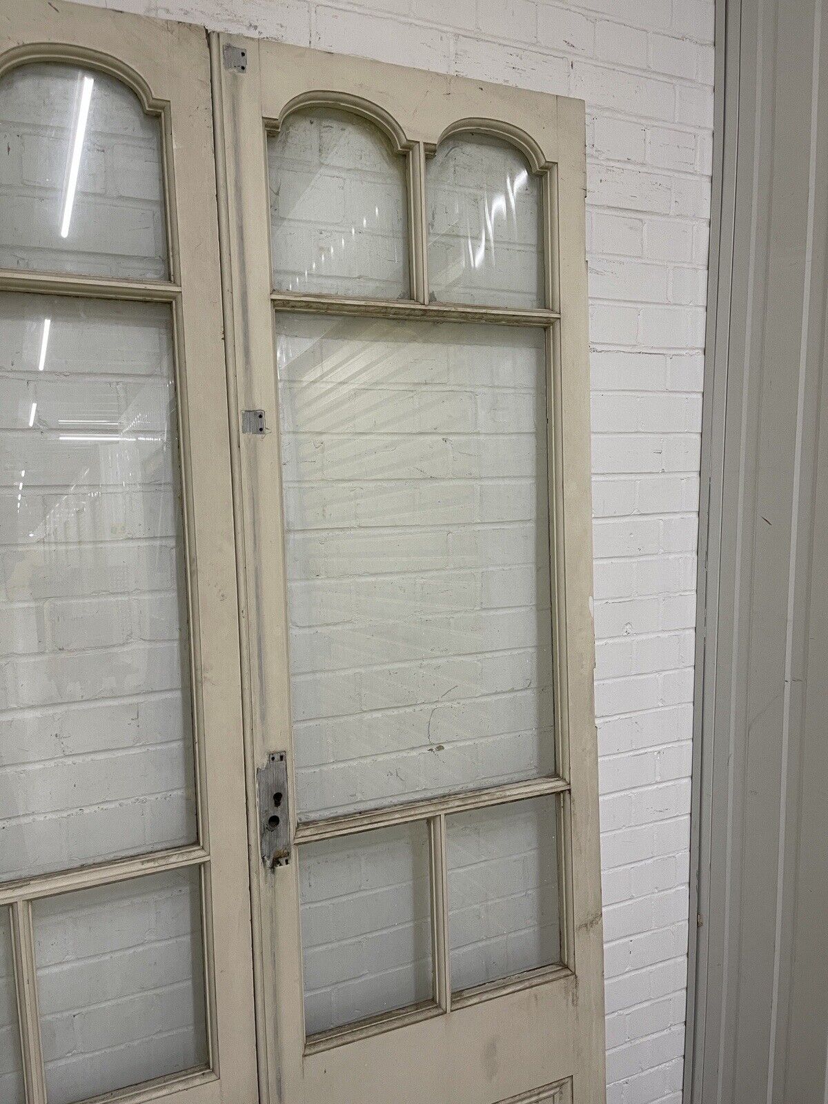 Reclaimed Edwardian French Single Panel Glass Wooden Double Doors 2070 x 1210mm