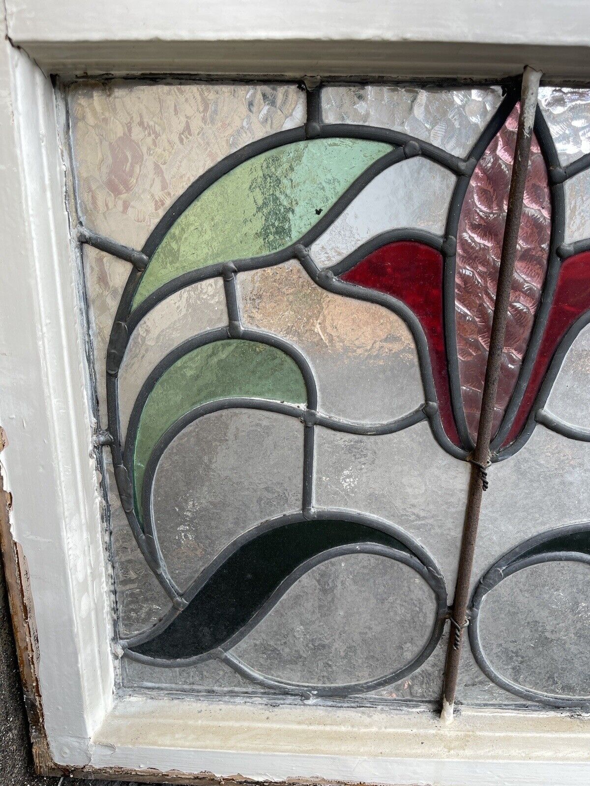 Reclaimed Leaded Light Stained Glass Art Nouveau Wooden Window Panel