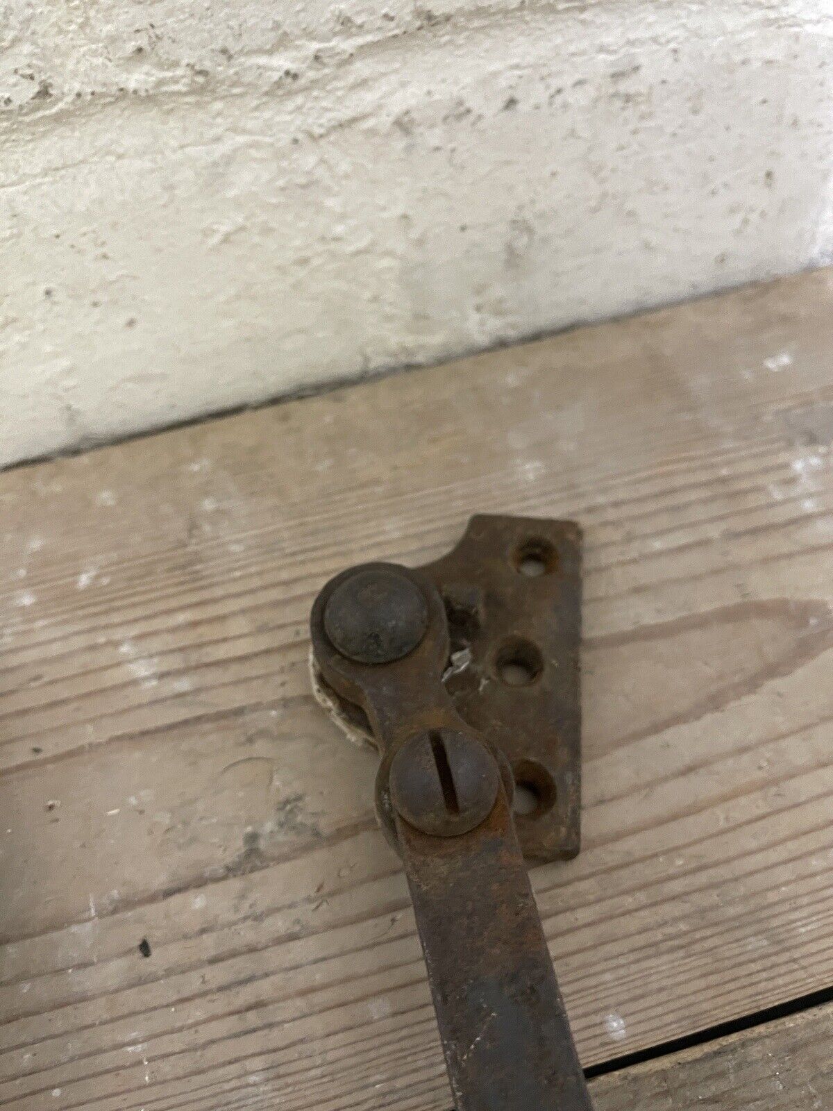 Large Pair Of Reclaimed Antique Old Cast Iron Window Handles and a Stay