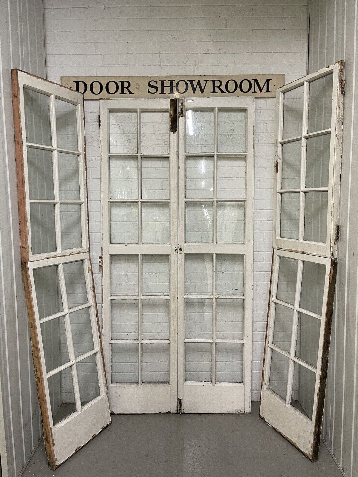 Reclaimed French Georgian Wooden Double Doors With Side Windows 2235 x 11070mm