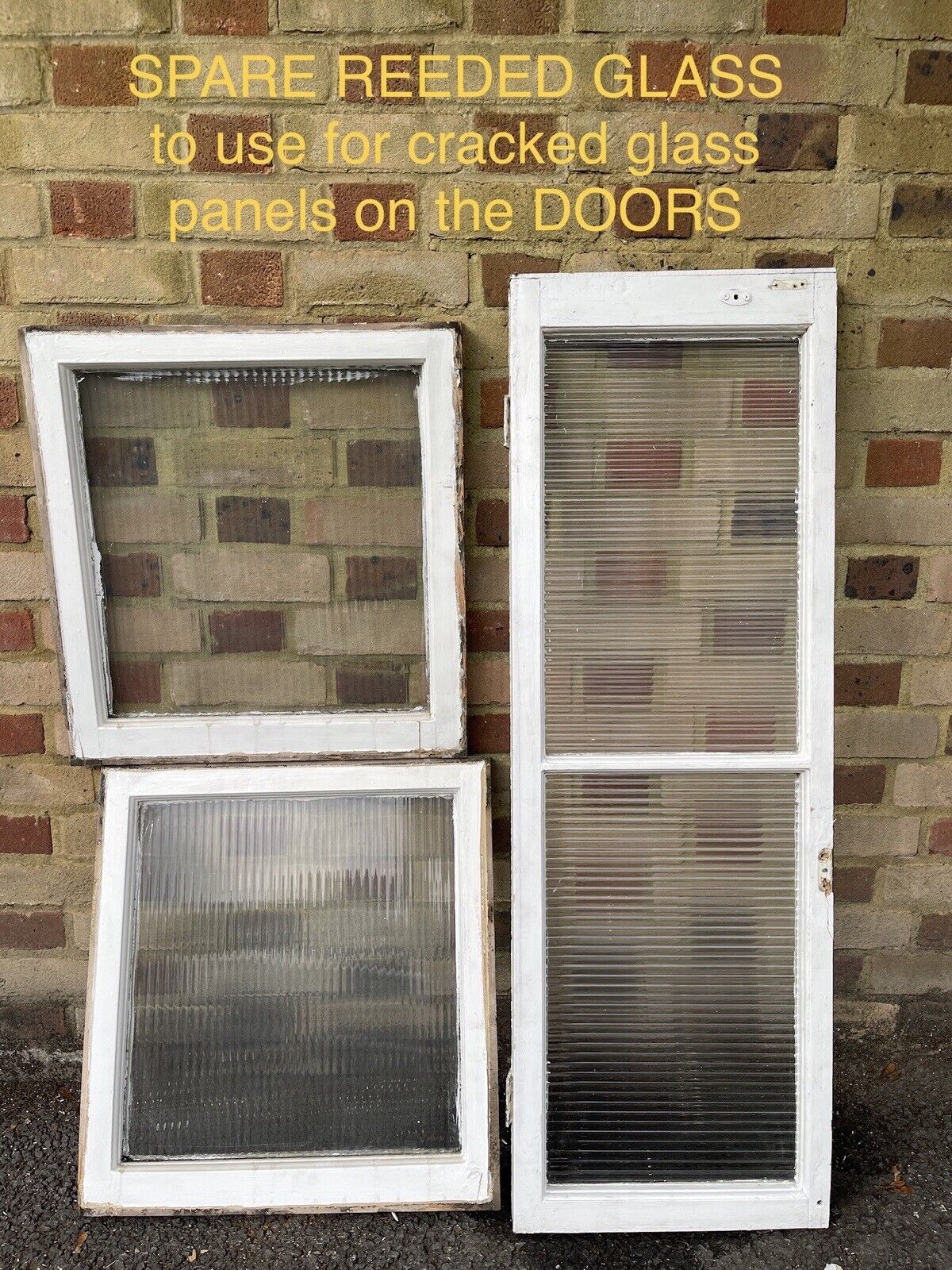Reclaimed Georgian French Reeded Glass Wooden Double Doors 1980 x 1505mm