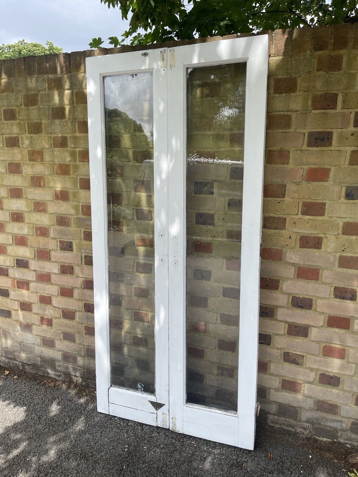 Reclaimed Old French Single Panel Glass Wooden Double Doors 1970 x 910mm