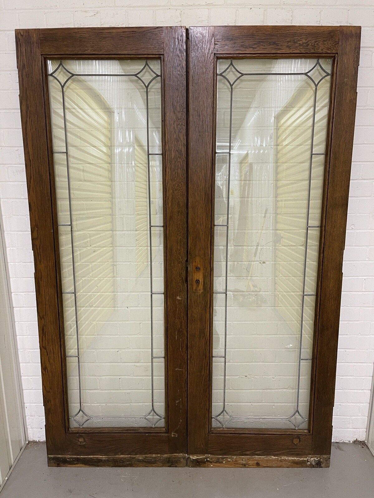 Reclaimed Old Oak French Double Glazed Glass Wooden Double Doors 1995 x 1380mm