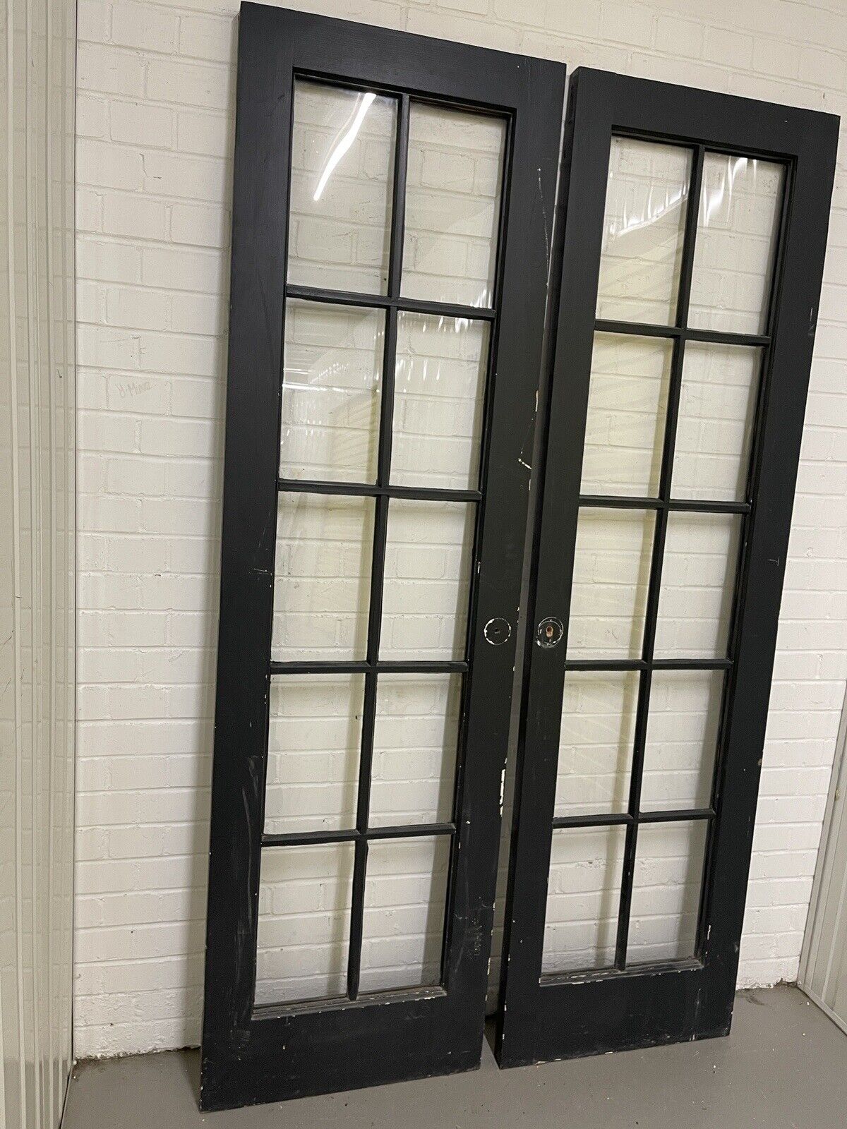 Reclaimed French Single Panel Glass Wooden Double Doors 2093 x 593 2095 x 608mm