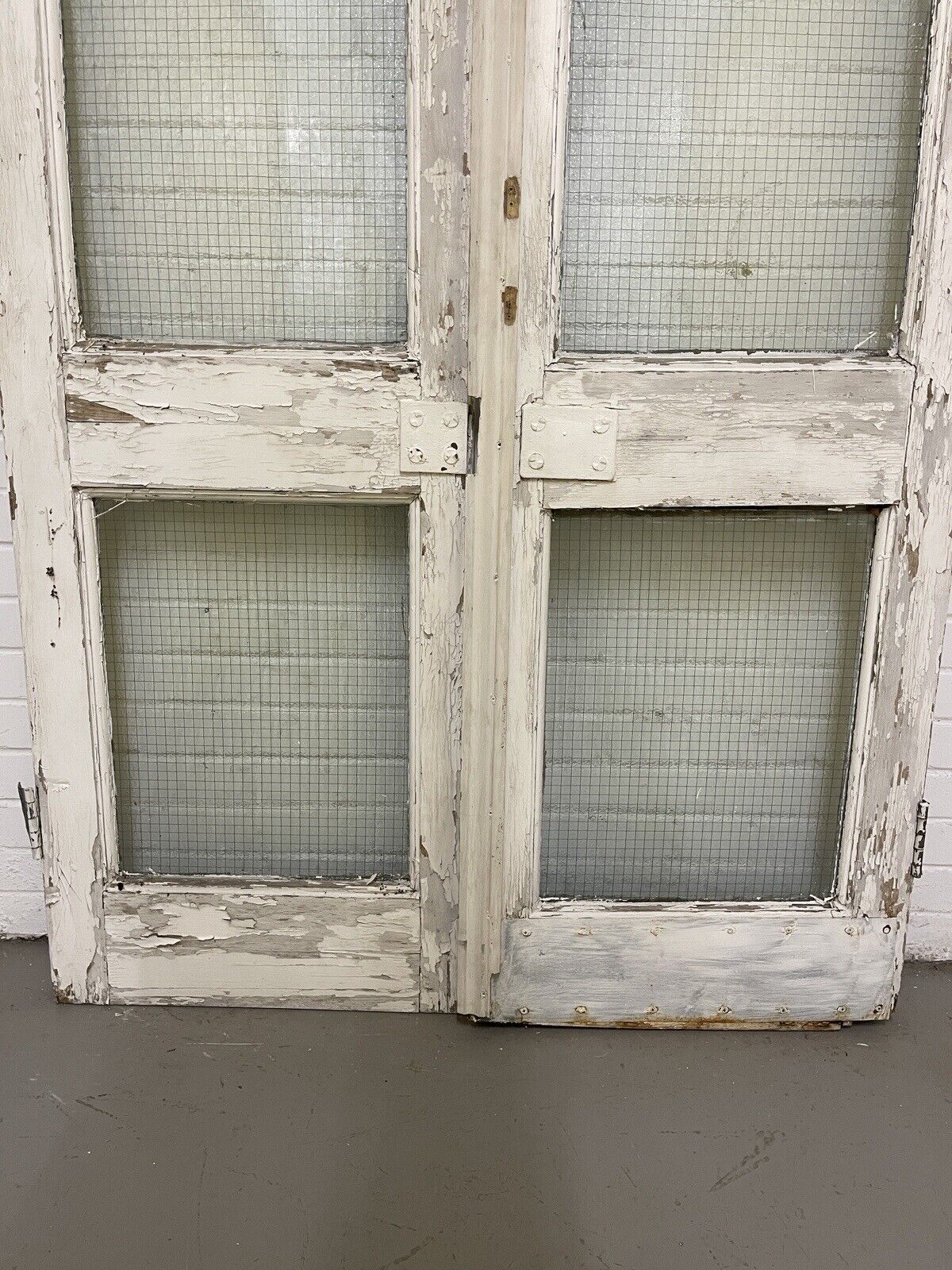 Reclaimed Industrial French Safety Glass Wooden Double Doors 1970 x 1165