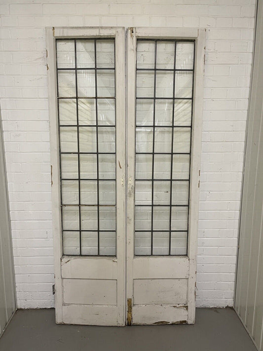 Reclaimed French Leaded Glass Panel Wooden Double Doors 2140mm x 1060mm