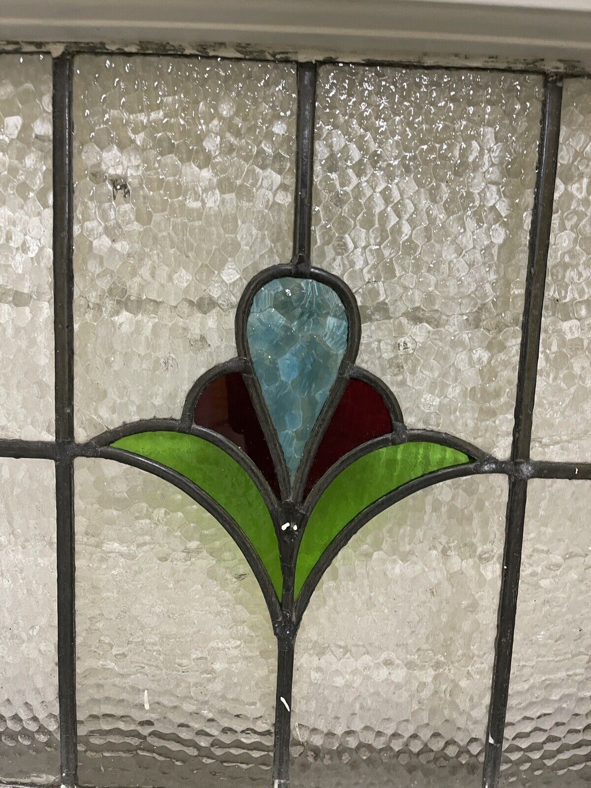 Reclaimed Leaded Light Stained Glass Art Nouveau Wooden Window Panel