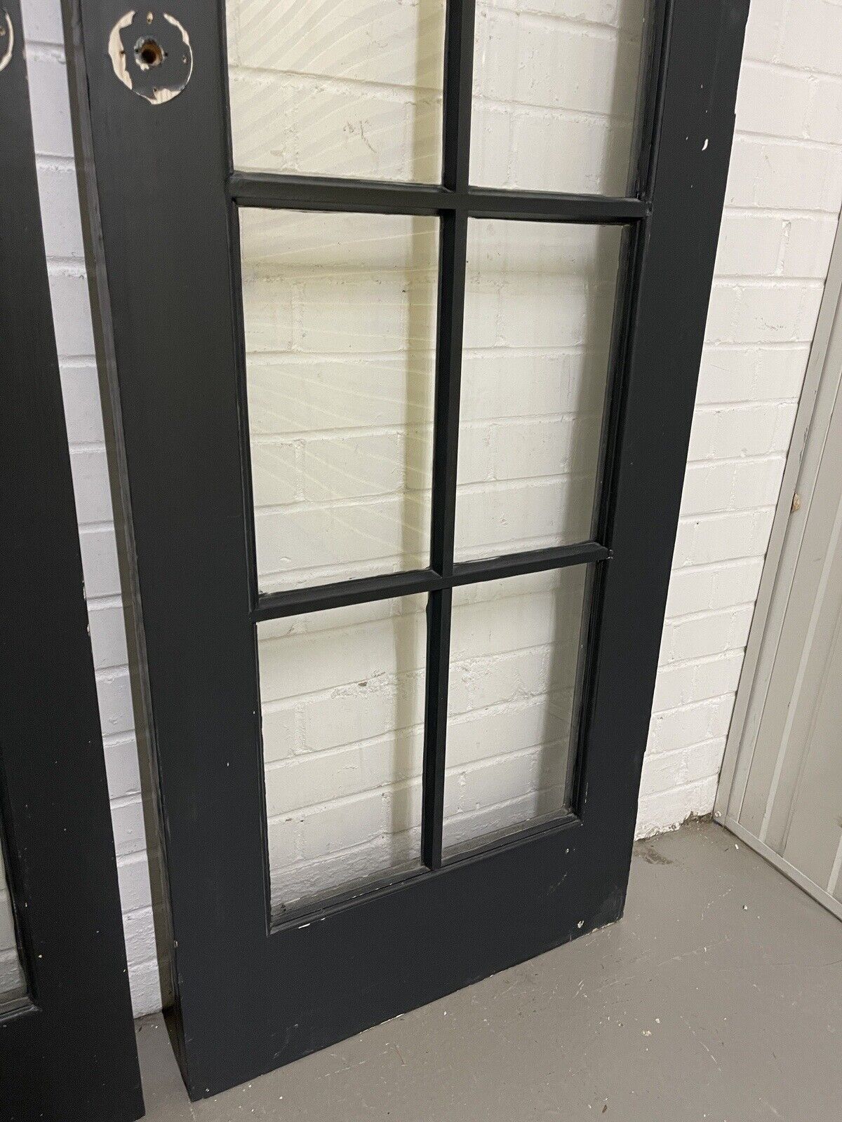 Reclaimed French Single Panel Glass Wooden Double Doors 2093 x 593 2095 x 608mm