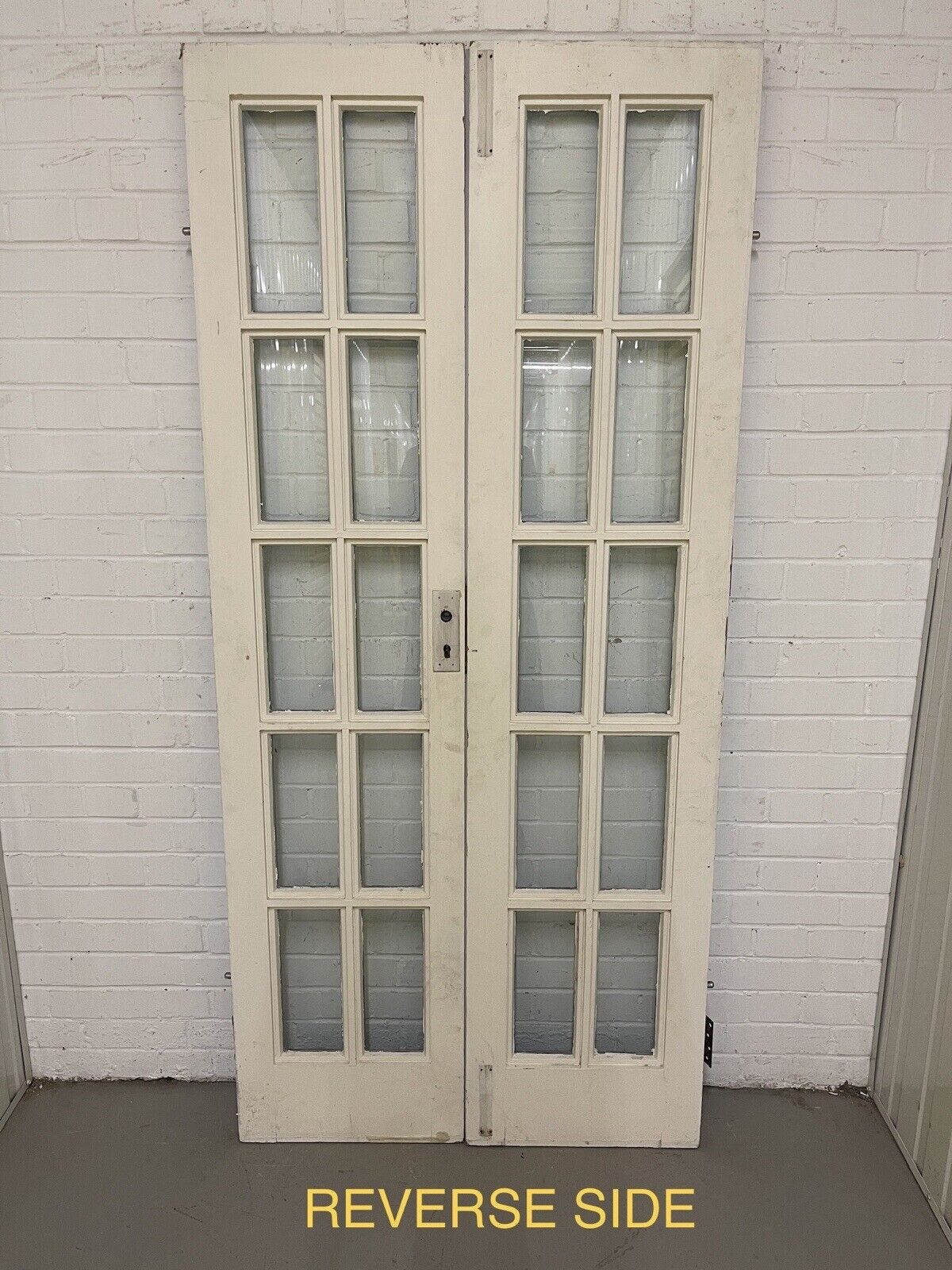 Reclaimed French Georgian Single Panel Glass Wooden Double Doors 1980 x 912mm