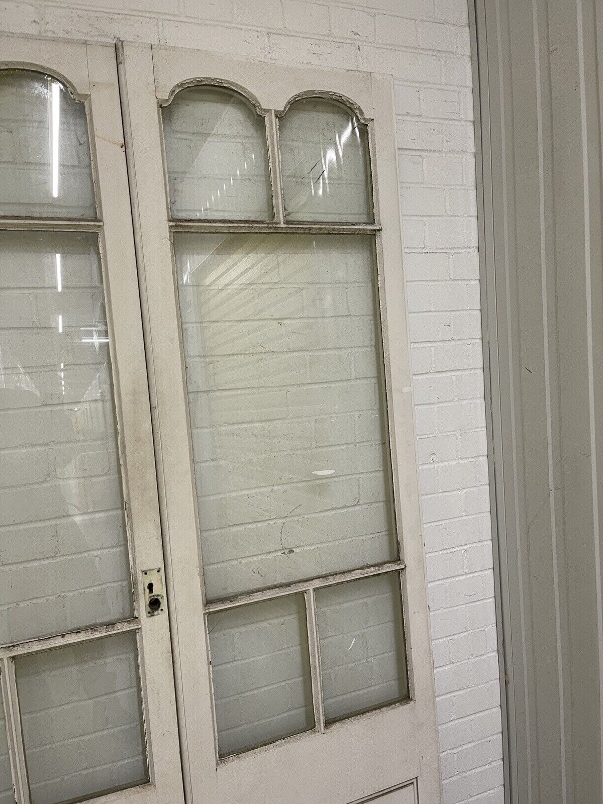 Reclaimed Edwardian French Single Panel Glass Wooden Double Doors 2070 x 1210mm