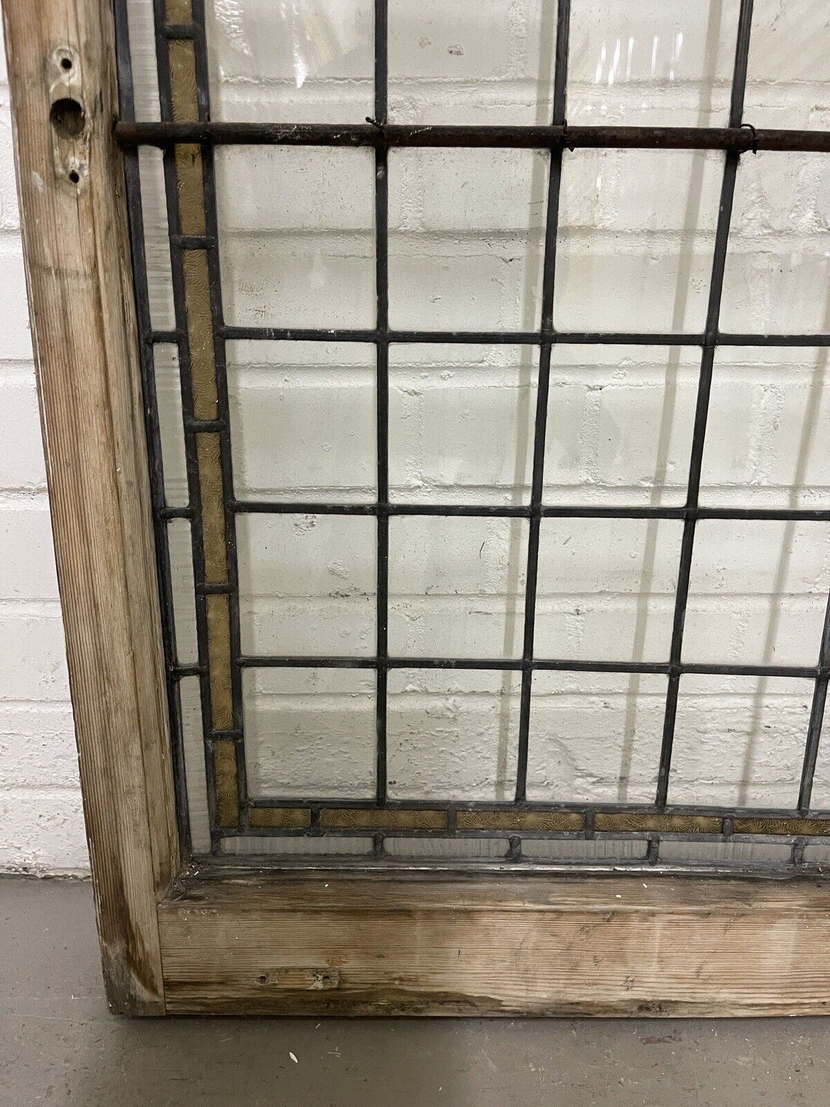 Pair Of Reclaimed Leaded Light Stained Glass Wooden Window Panels