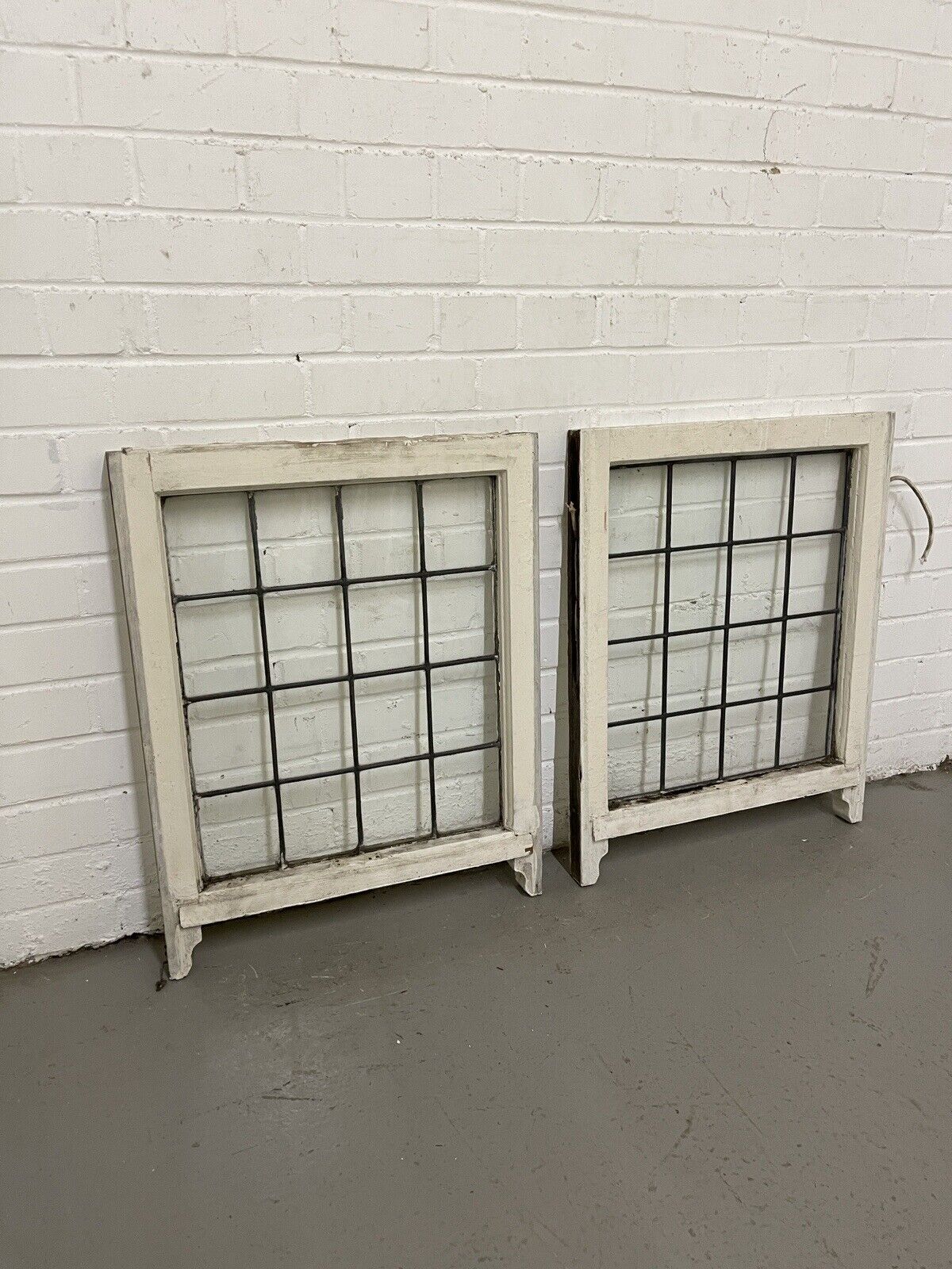 Pair Of Reclaimed Leaded Light Panel Wooden Window 530 x 675mm 530 x 675mm