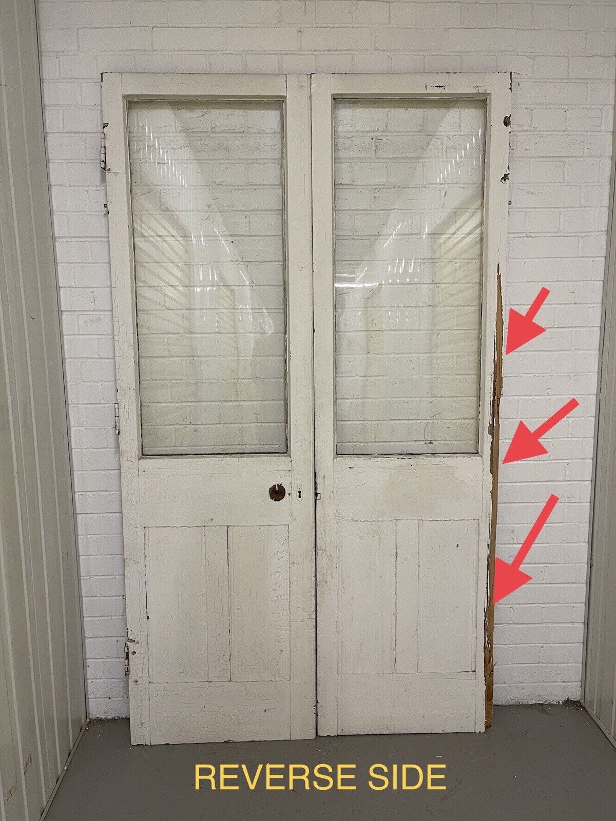 Reclaimed Old French Single Panel Glass Wooden Double Doors 2155 x 1243mm