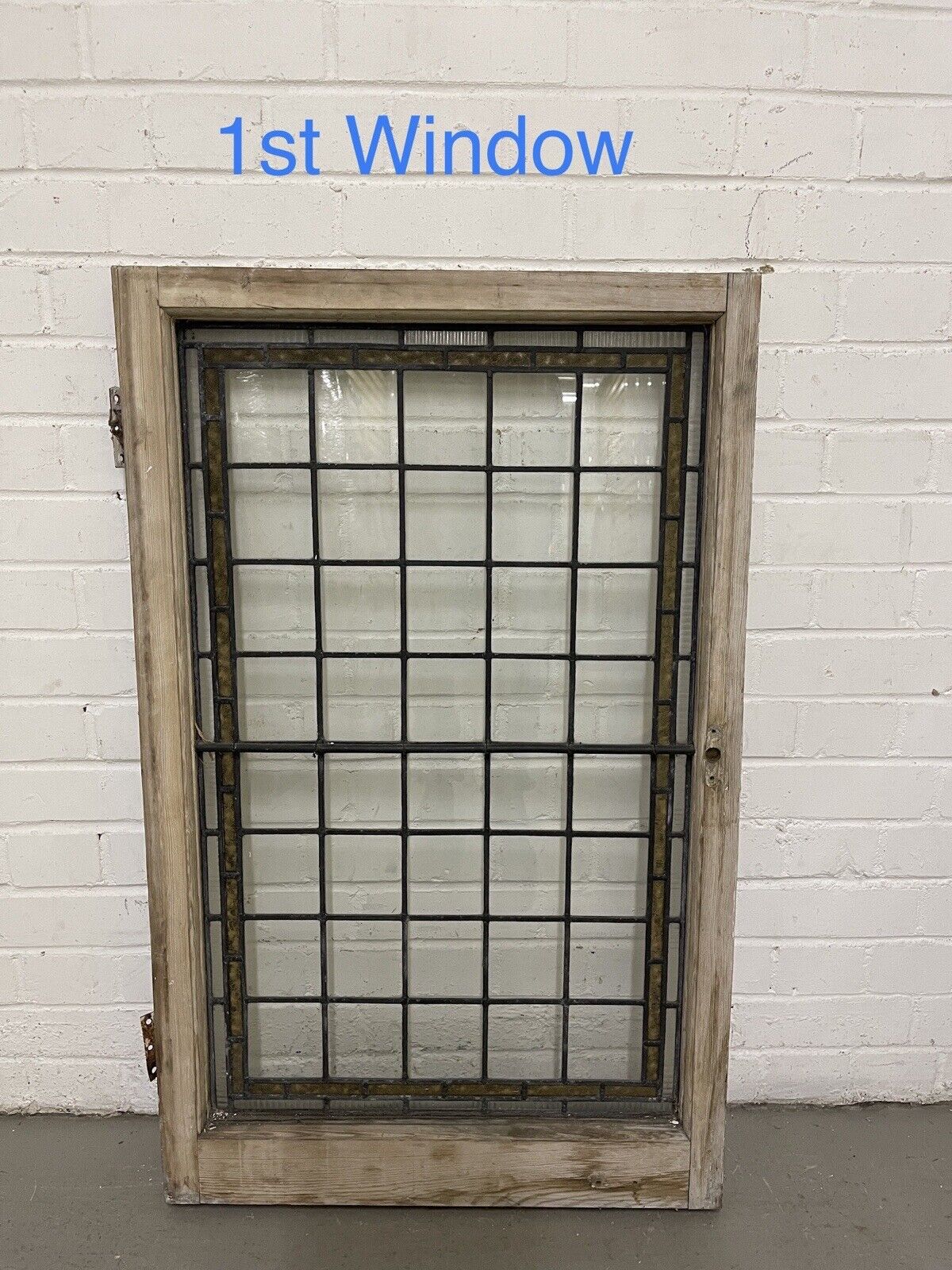Pair Of Reclaimed Leaded Light Stained Glass Wooden Window Panels