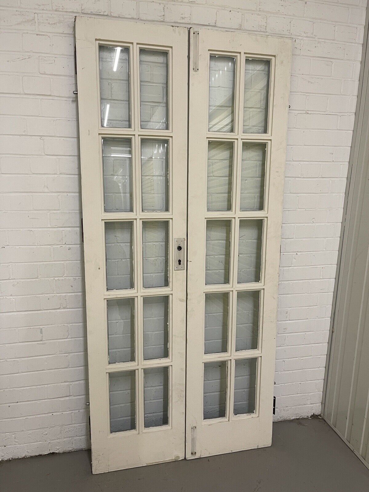 Reclaimed French Georgian Single Panel Glass Wooden Double Doors 1980 x 912mm