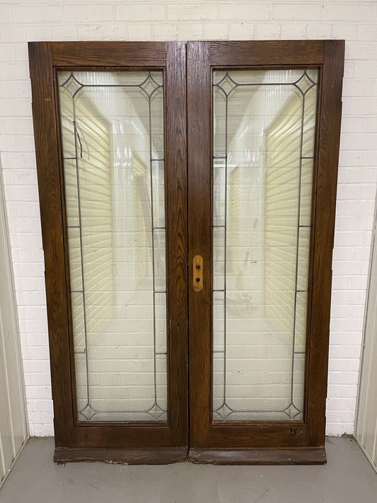 Reclaimed Old Oak French Double Glazed Glass Wooden Double Doors 1995 x 1375mm