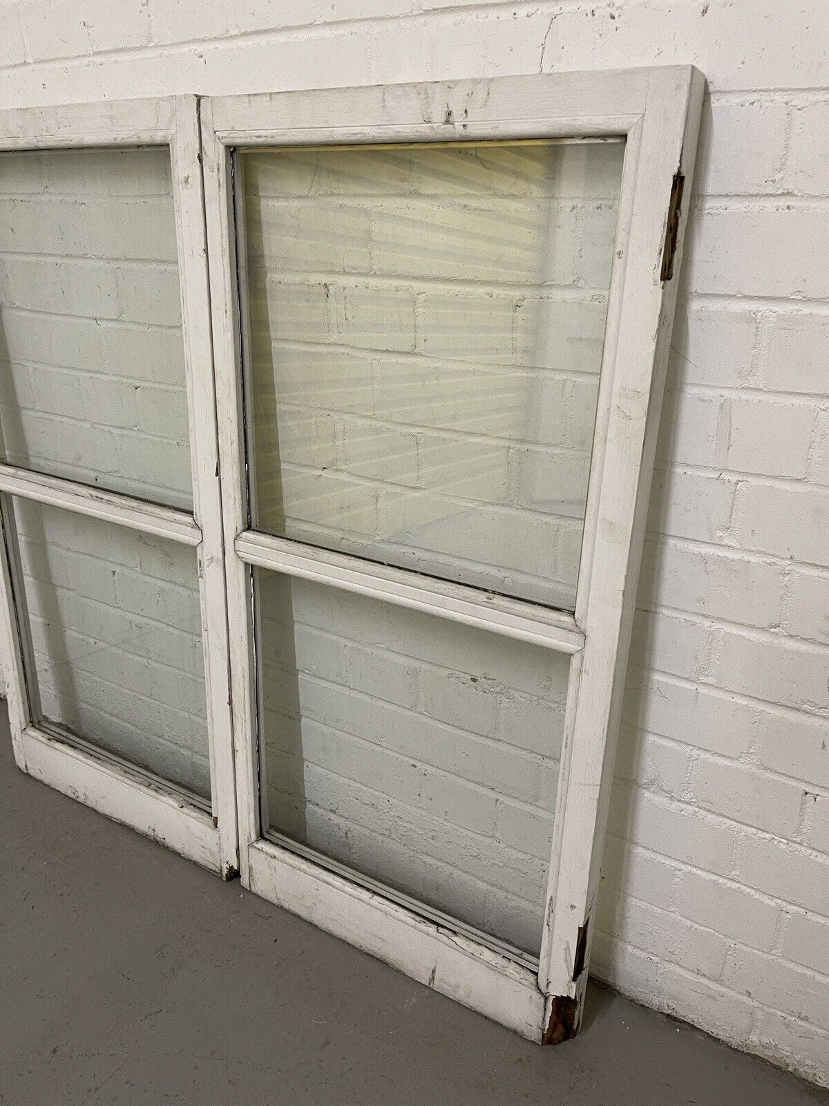 Pair Of French Interlocking Double Glazed Wooden Windows 1030mm x 1022mm