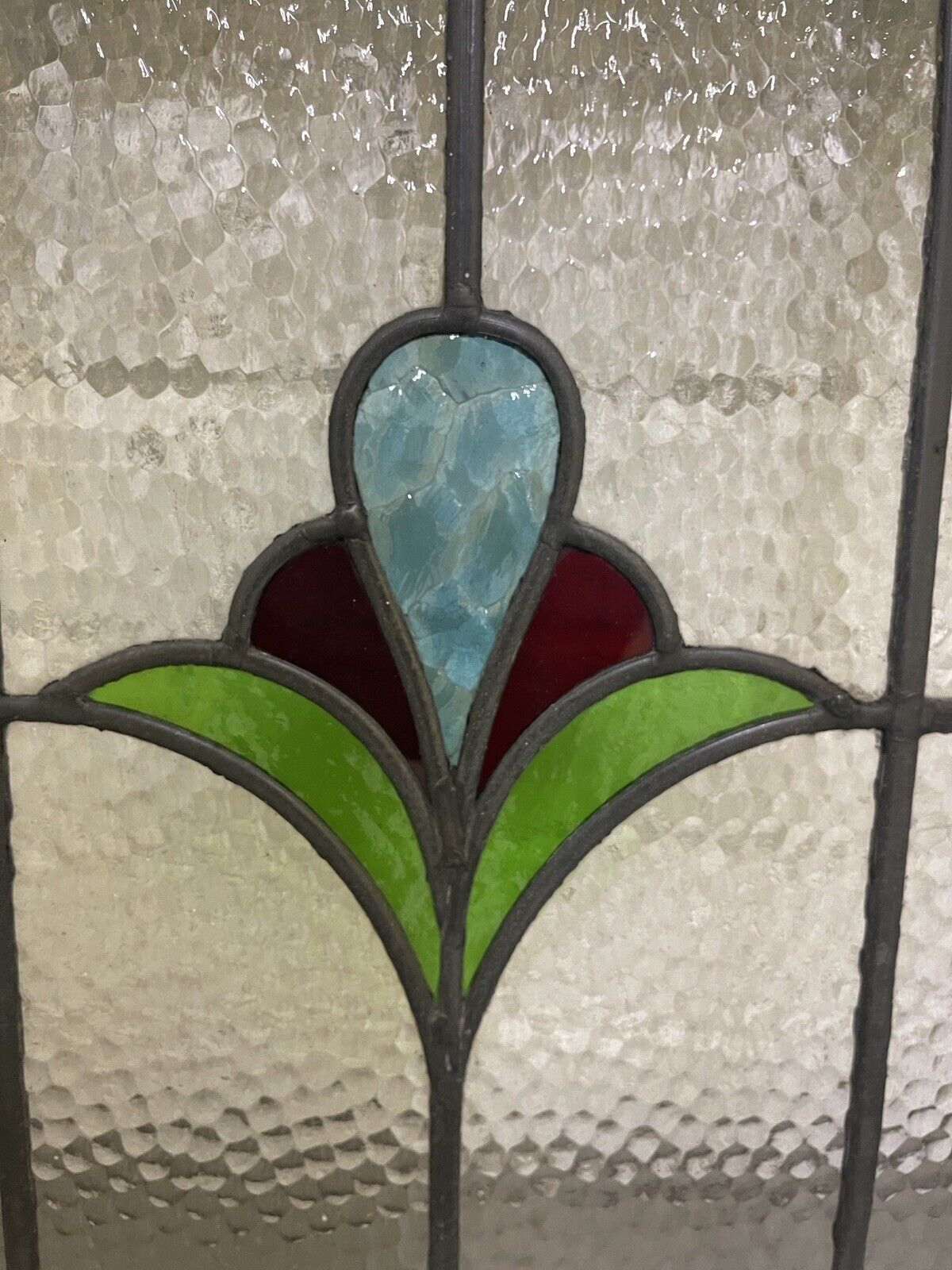 Reclaimed Leaded Light Stained Glass Art Nouveau Wooden Window Panel